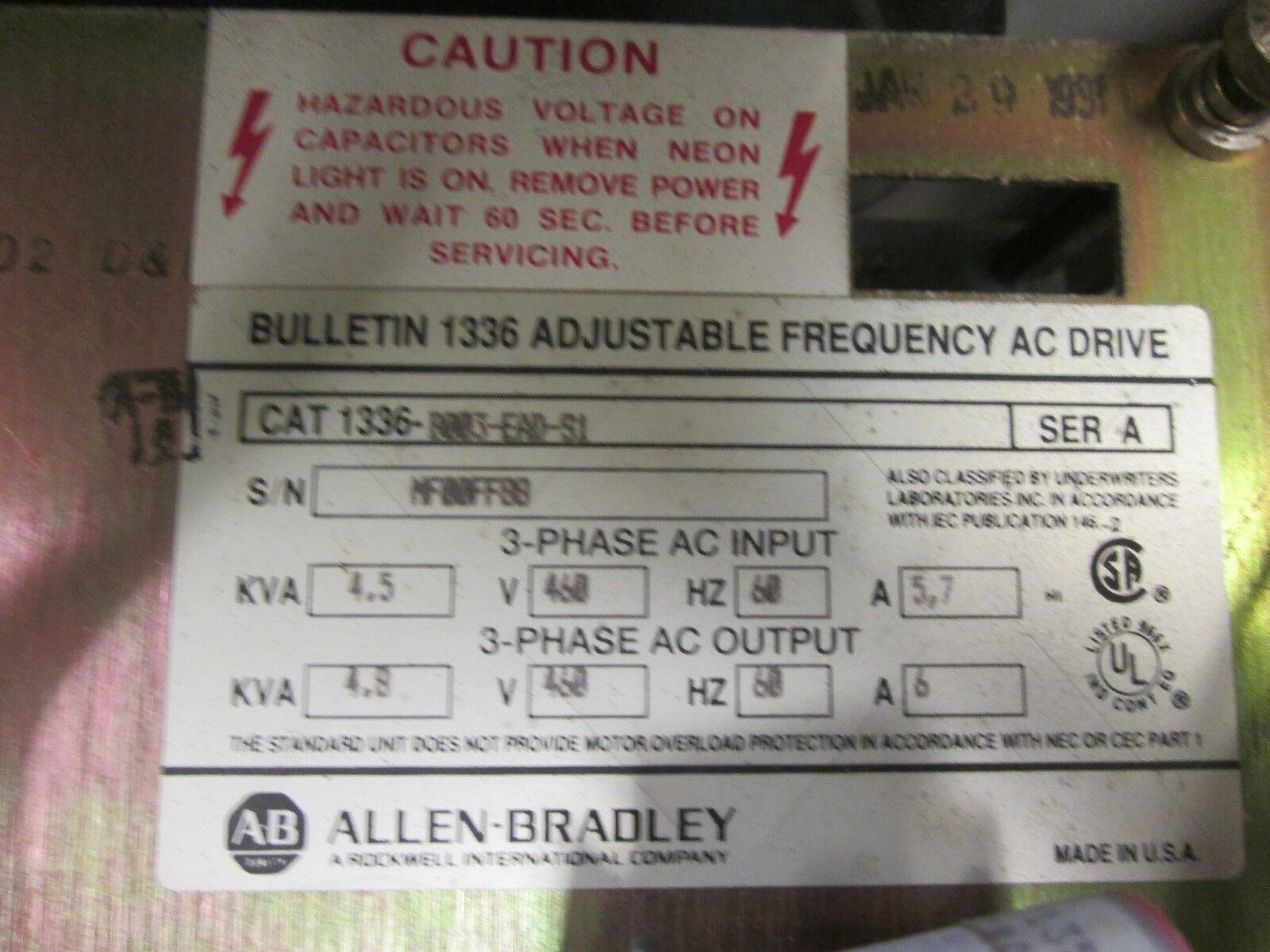 Allen-Bradley 1336 AC Drive 1336-B003-EAD-S1 3HP 480V No Cover Screw Used