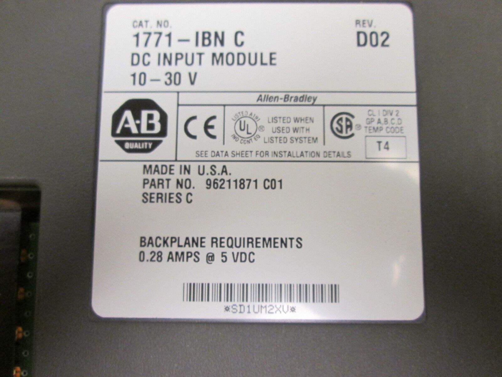 Allen-Bradley DC Input Module 1771-IBN C Rev. D02 10-30V Used