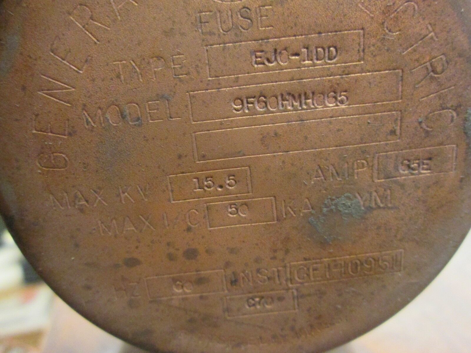 GE Type EJ0-1DD Fuse 9F6CHMHC65 15.5KV 65E Used