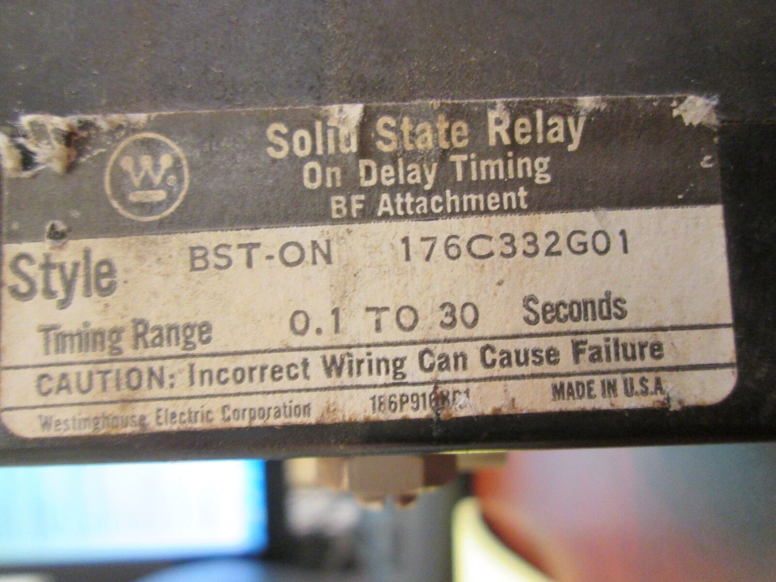 Westinghouse Solid State Relay, BSTON, Range 1-30 Secs, 120V Coil, Used