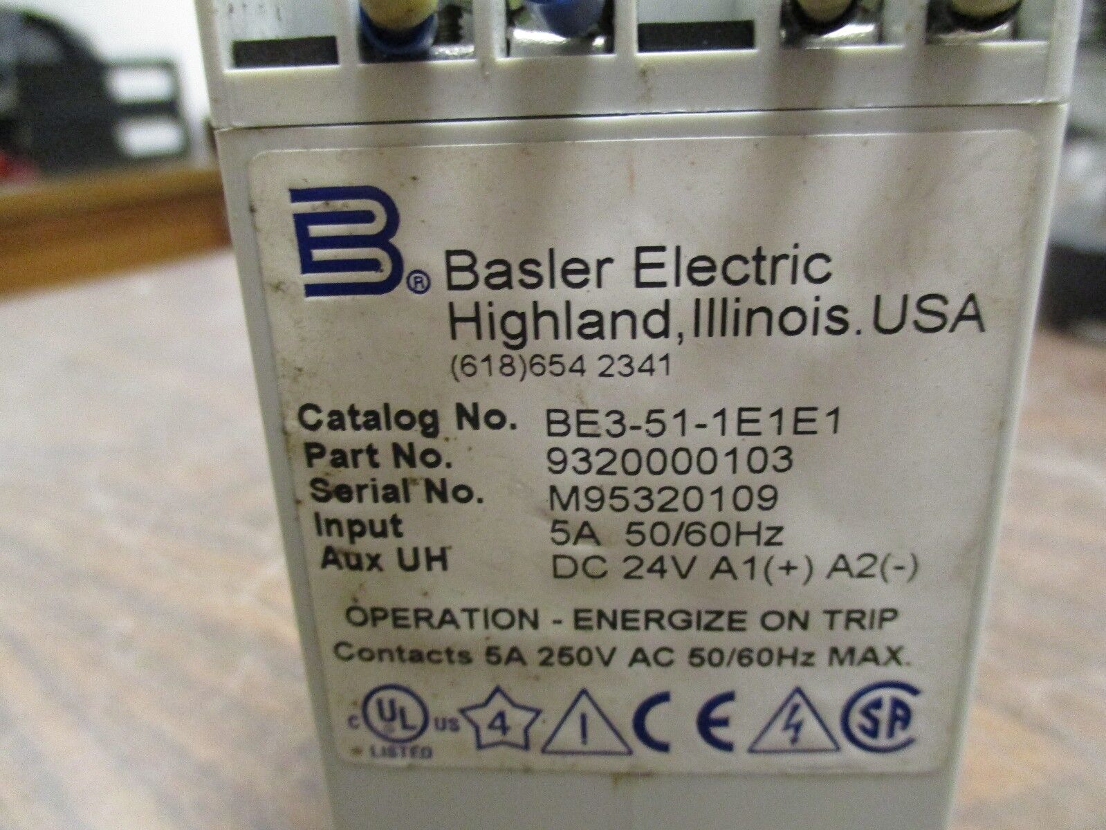 Basler Electric Overcurrent Relay BE-51-1E1E1 5A 50/60Hz Used