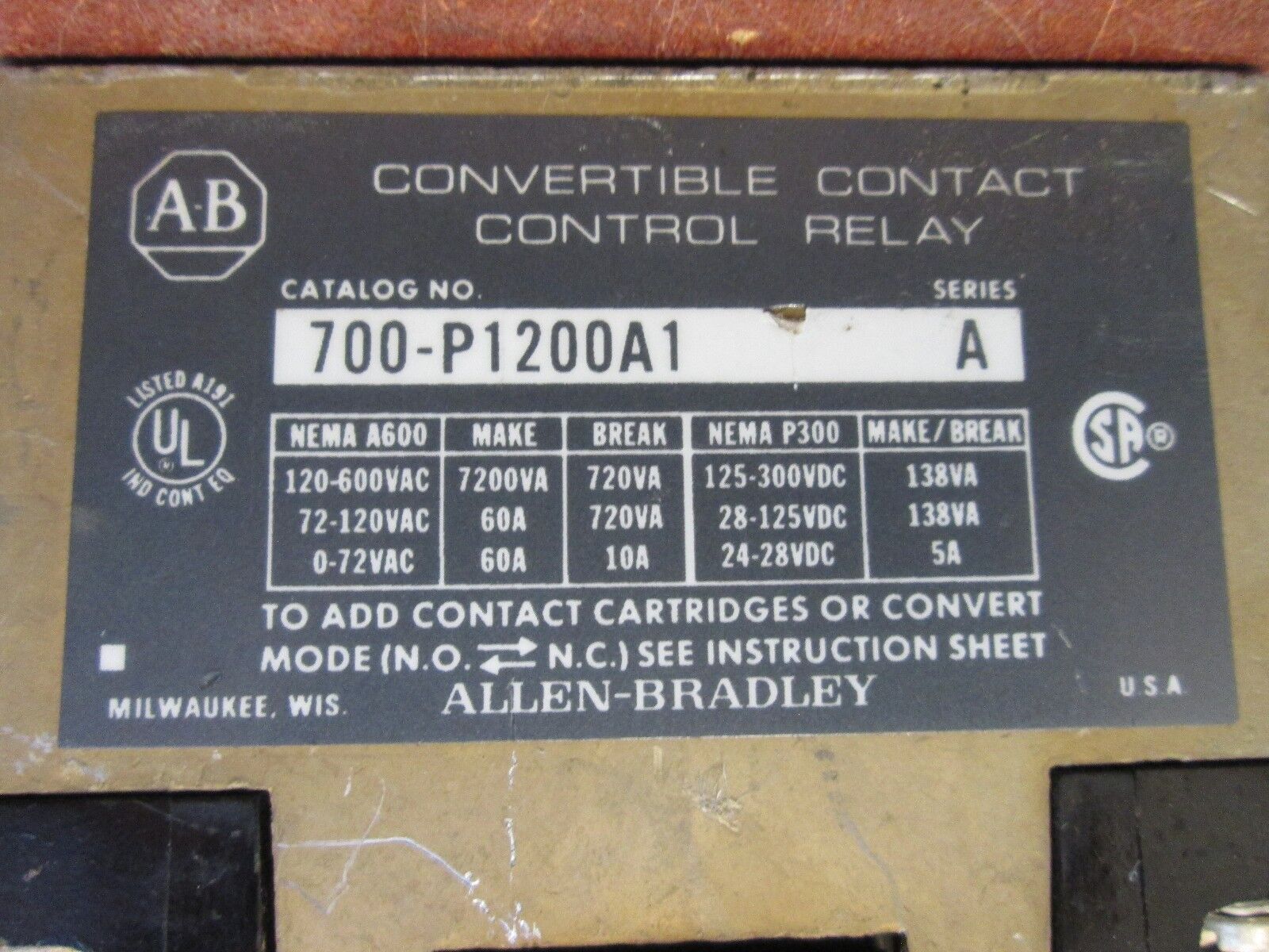 Allen-Bradley Control Relay 700-P1200A1 12-Terminal 120V Coil Used