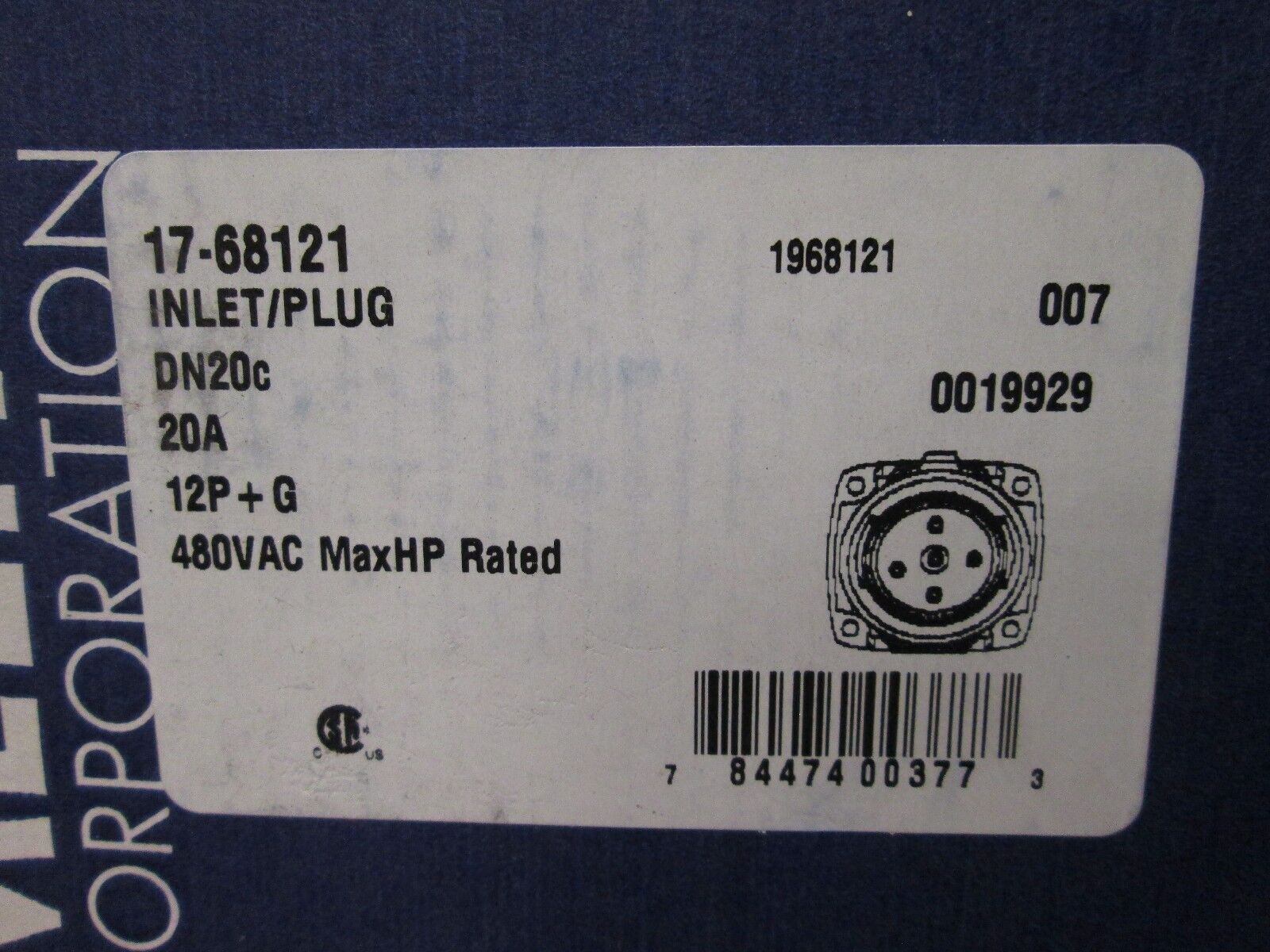 Meltric Inlet/Plug & Poly Handle 17-68121/9PH34 20A 480VAC 12P+G New Surplus