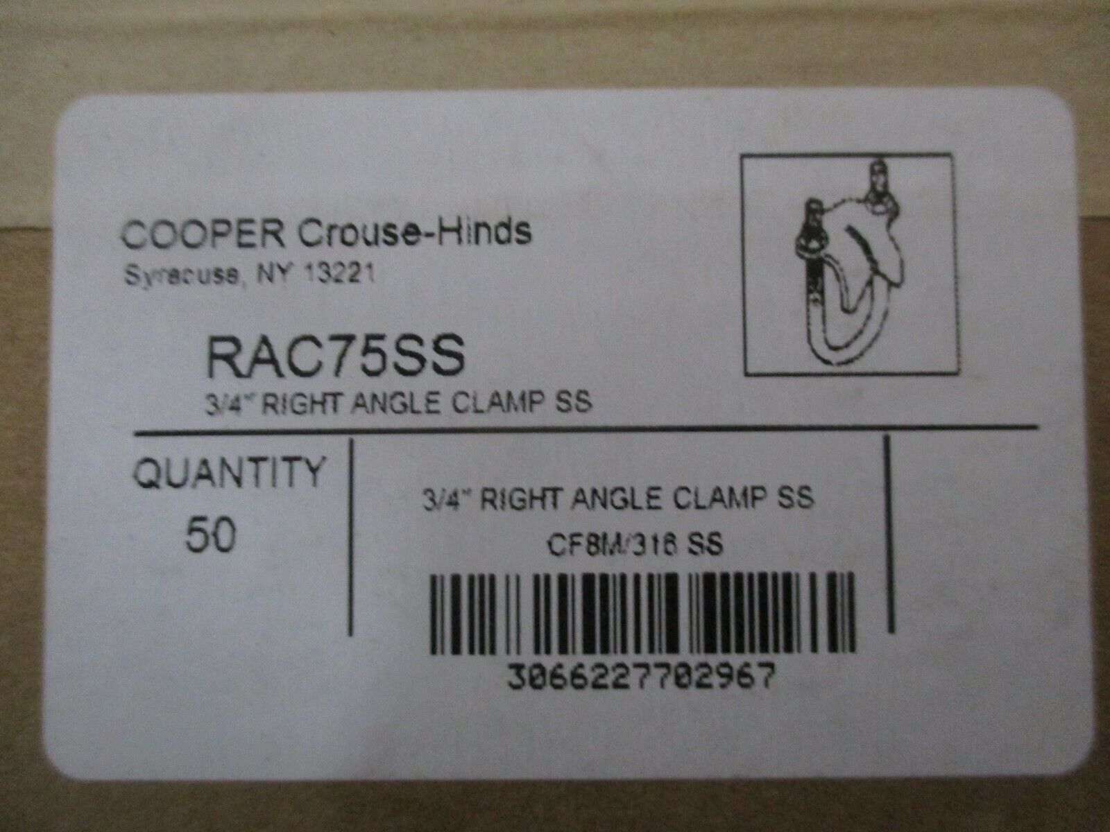 Cooper Crouse-Hinds Stainless Steel Right Angle Clamp RAC75SS 3/4" *Box of 50*
