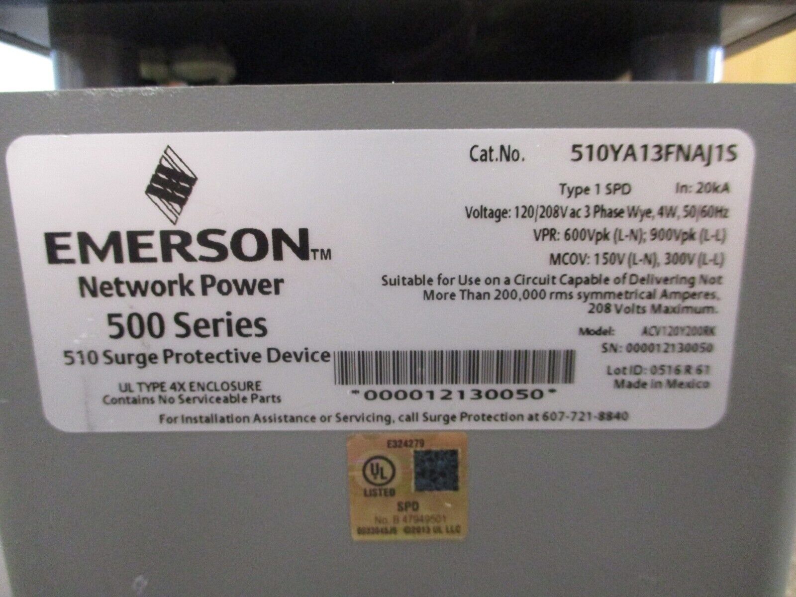 Emerson 500 Series Surge Protective Device 510YA13FNAJ1S 120/208V 3Ph 4W 50/60Hz