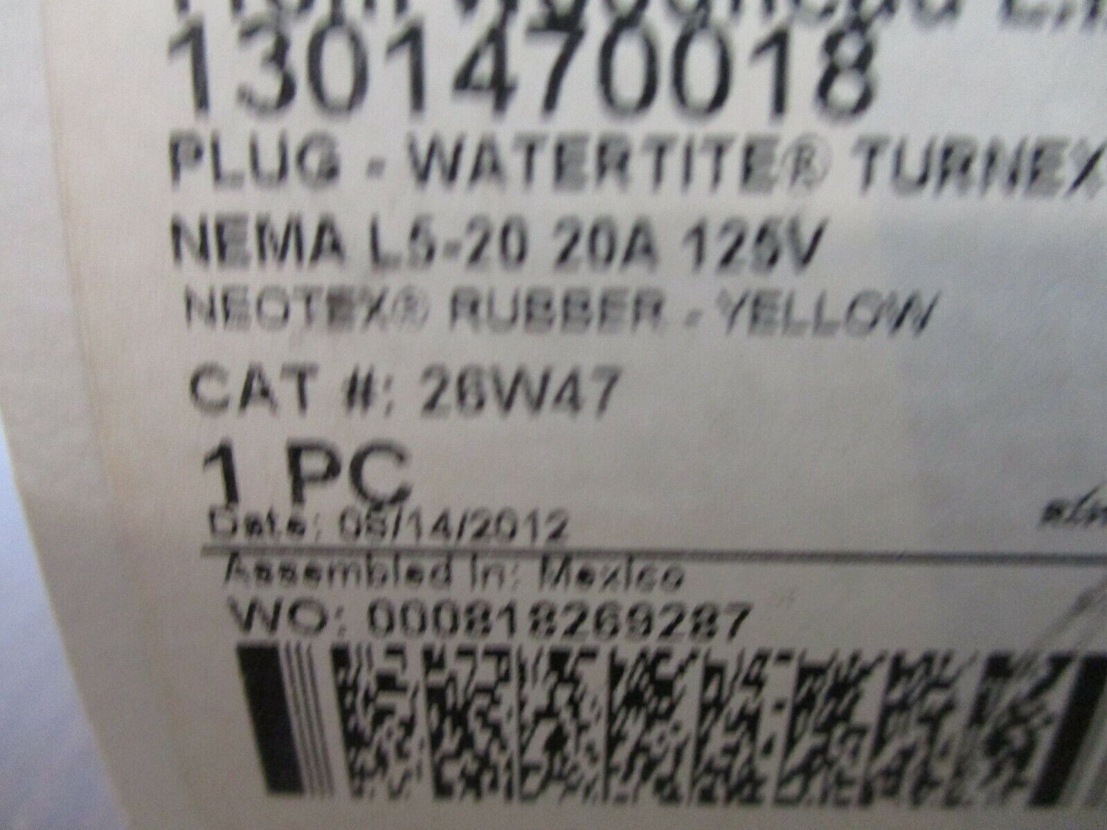 Daniel Woodhead Watertite Turnex Plug 26W47 20A 125V Nema L5-20 New Surplus