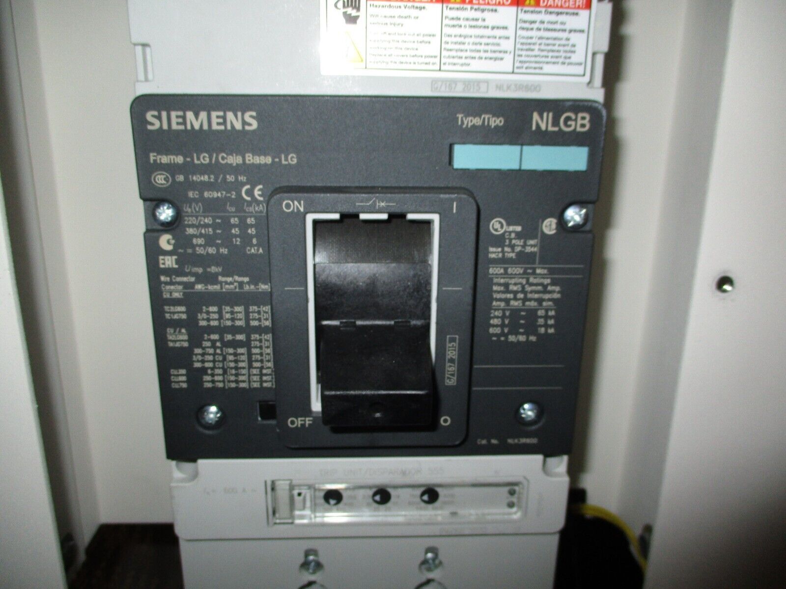 Spang Transformer w/ Breaker Disconnect L19139 52kVA 1Ph Pri: 480V Sec: 111/222V