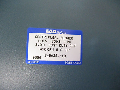 EAD Motors Centrifugal Blower B48A39L-10 470CFM 115V 1Ph 60Hz Used