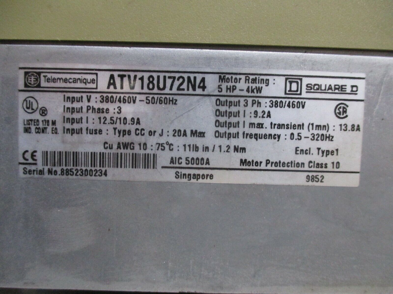 Square D AC Drive ATV18U72N4 5HP 3Ph *Missing Cover Screws* Used