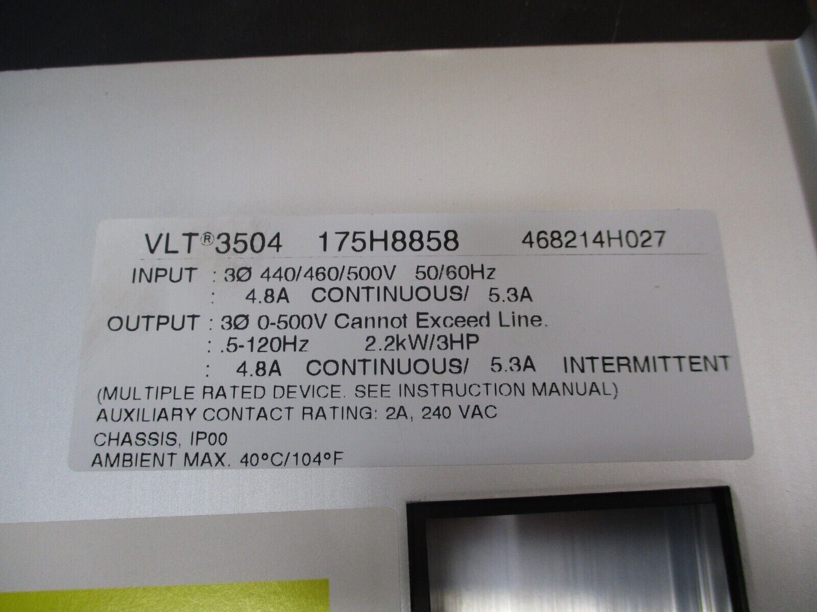 Danfoss 3504 AC Drive 175H8858 5HP 460V Used