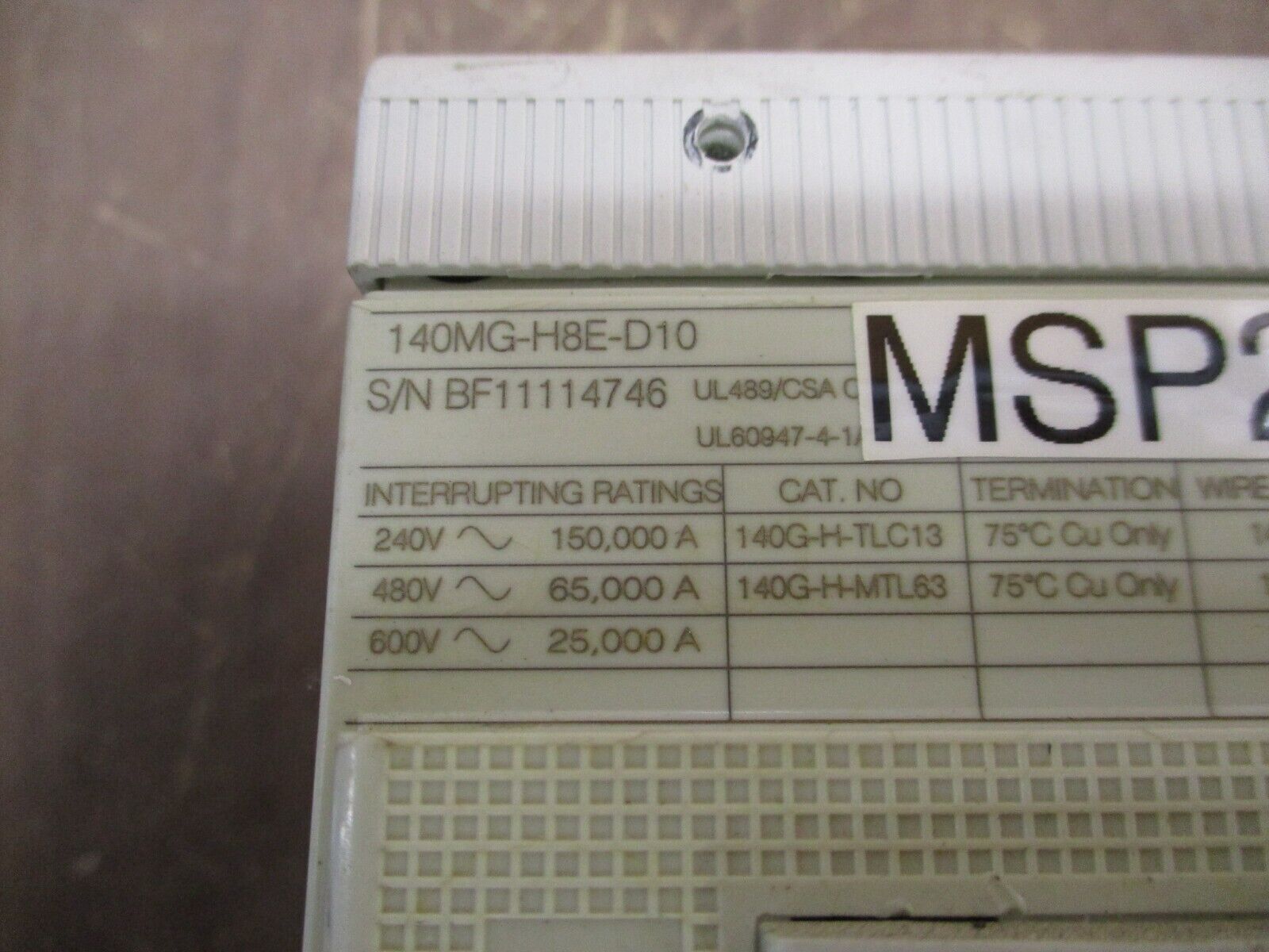 Allen-Bradley Motor Protector 140MG-H8E-D10 100A 600V 50/60Hz Used
