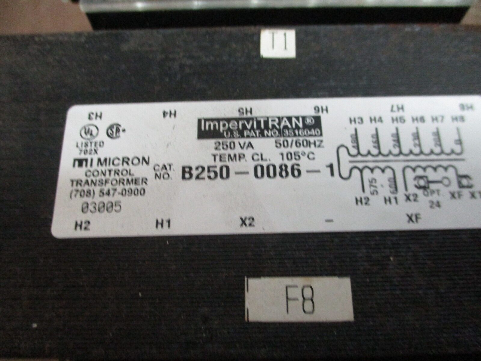 Micron ImperviTRAN Control Transformer B250-0086-1 250VA Pri: 208-480V Sec: 600V