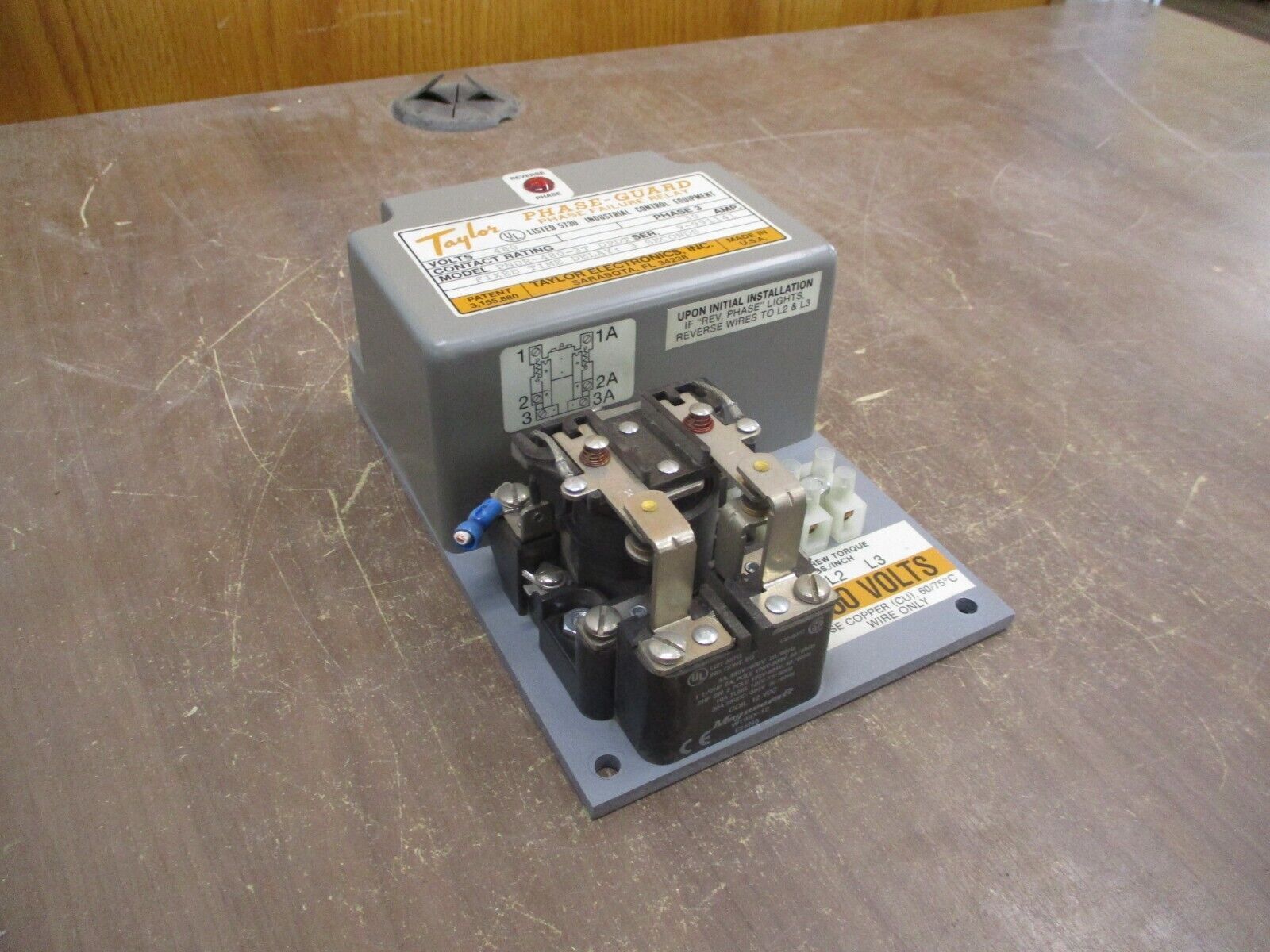 Taylor Phase-Guard Phase Failure Relay PNDR-480-3T DPDT 480V 30A 3Ph Used