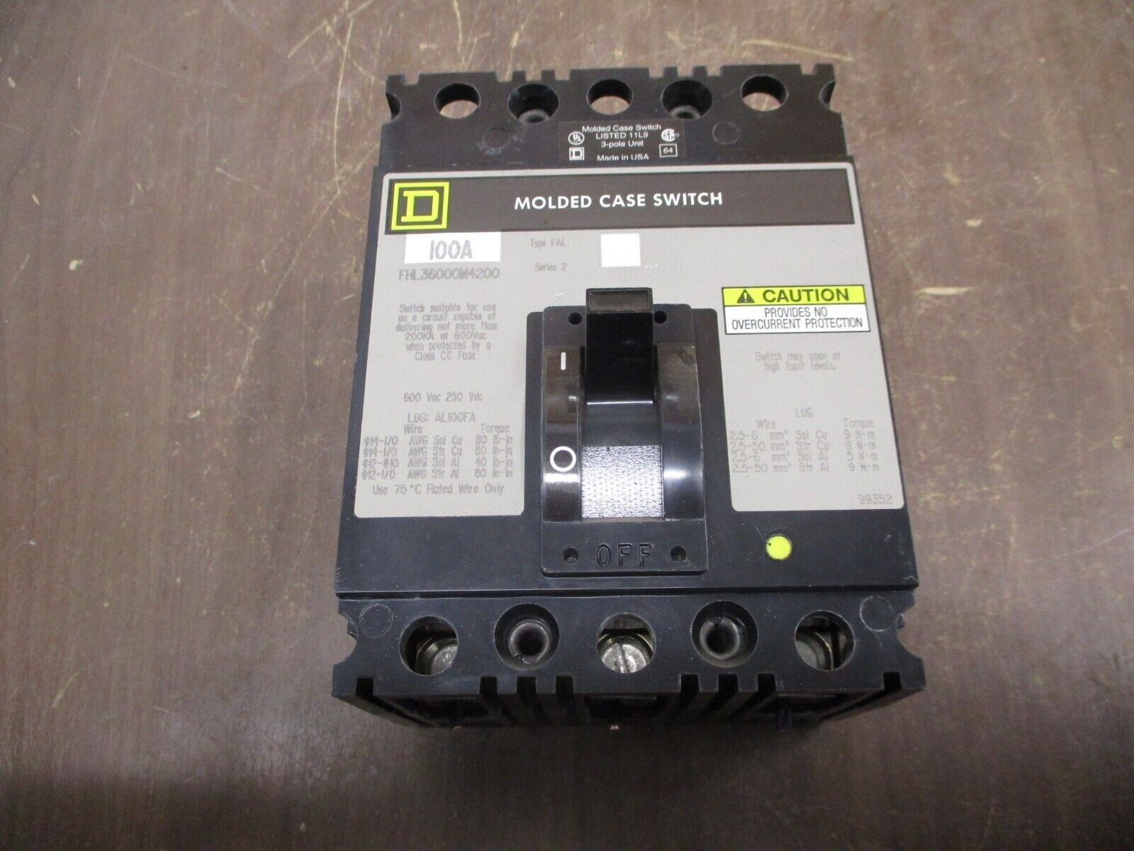 Square D Circuit Breaker FHL36000M4200 100A 3P Used