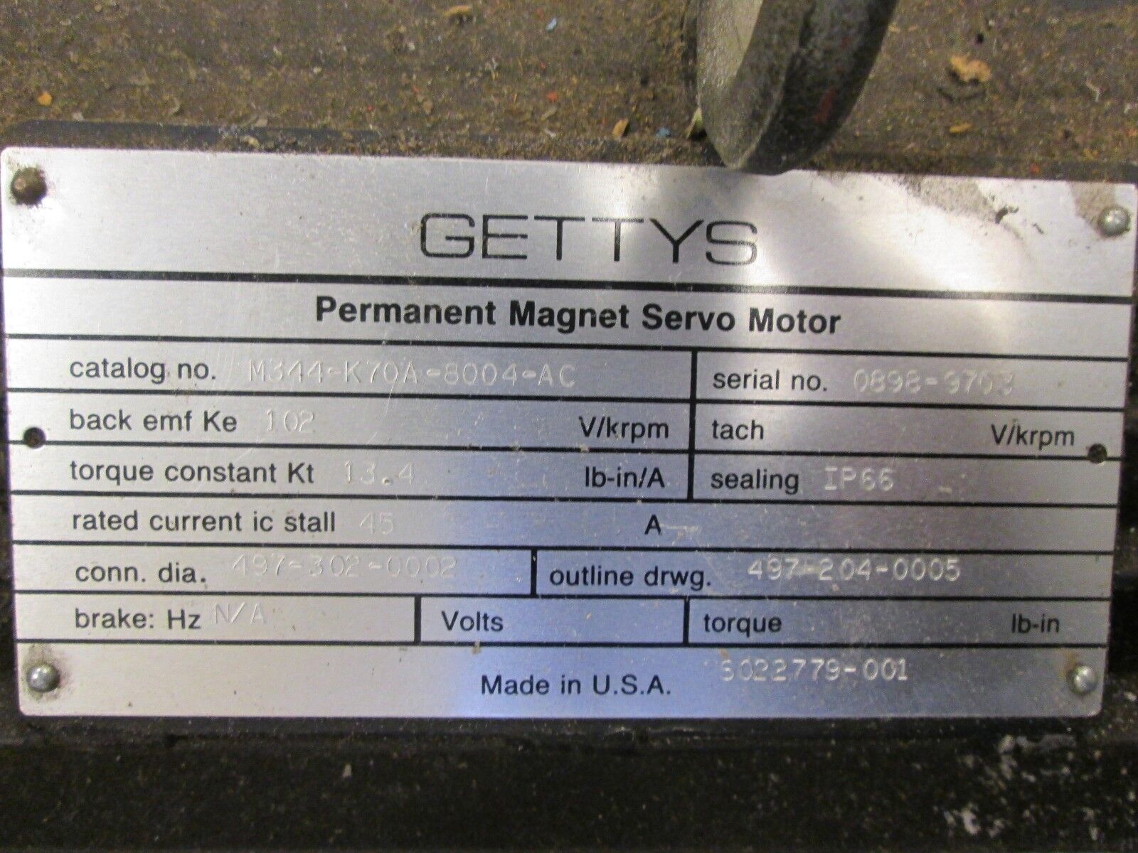 Getty's Permanent Magnet Servo Motor M3344-K70A-8004-AC Torque 134 Back EMF 102