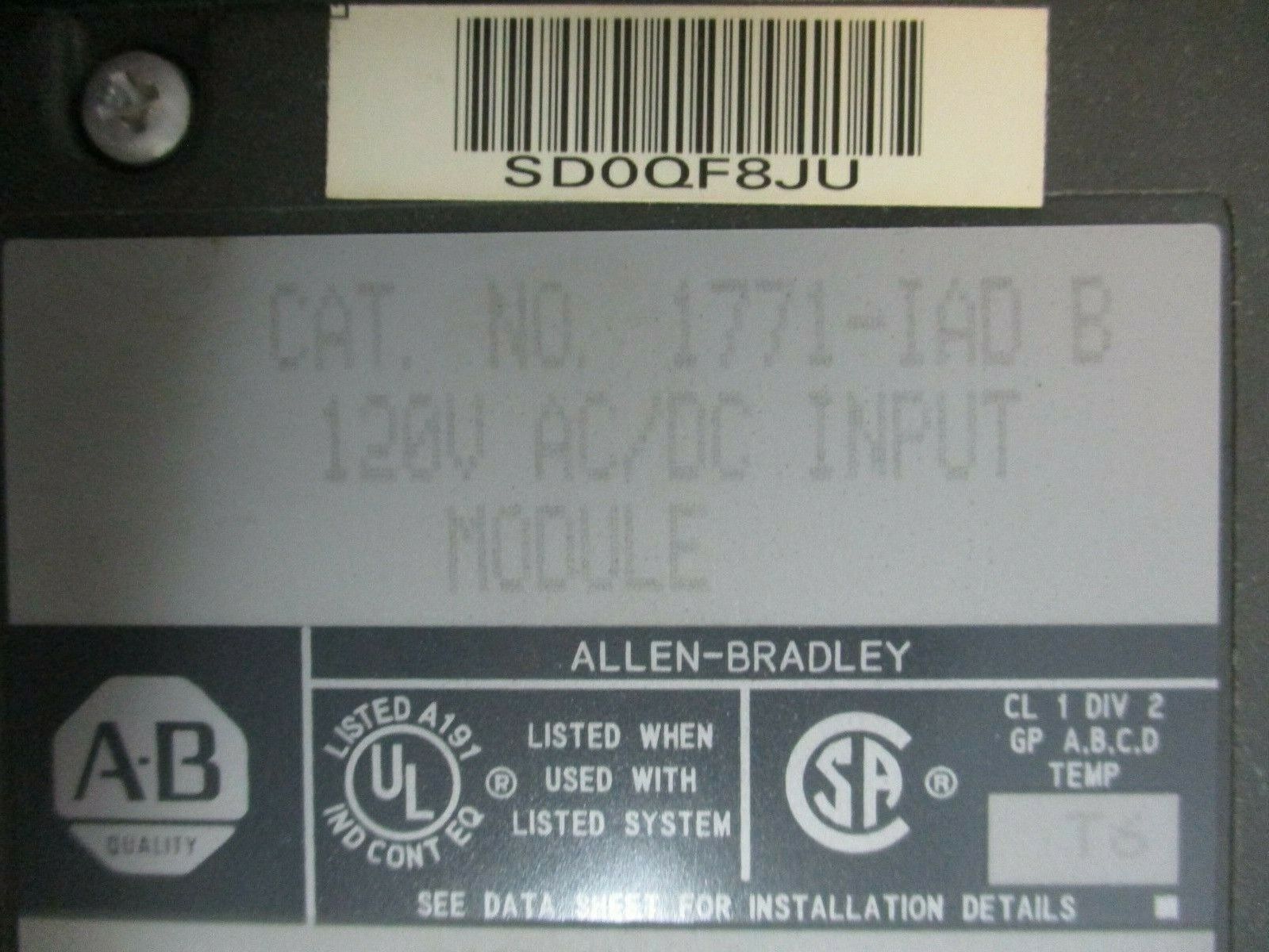 Allen-Bradley AC/DC Input Module 1771-IAD B 120V 250mA@5VDC Used