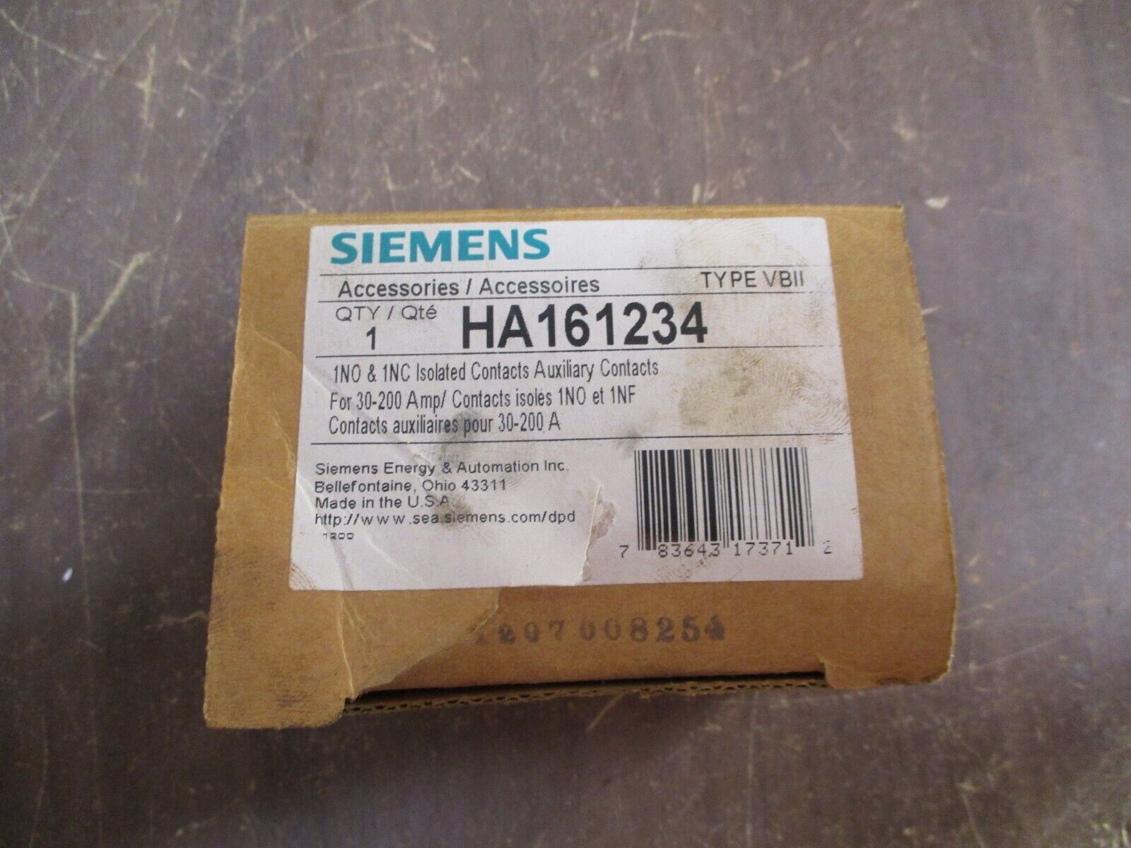 Siemens Auxiliary Switch HA161234 1NO 1NC 30-200A New Surplus