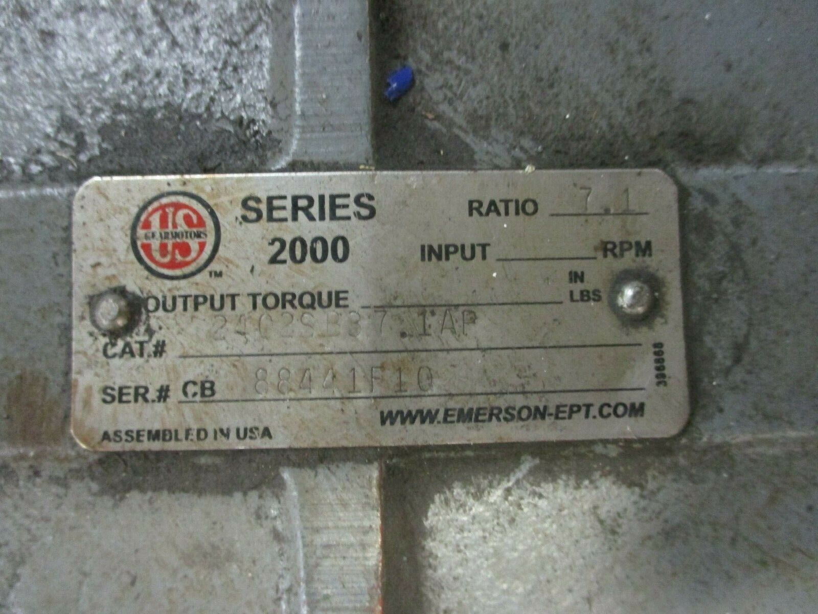US Motors Series 2000 Reducer 2402SB37.1AP Ratio 7.1 Used