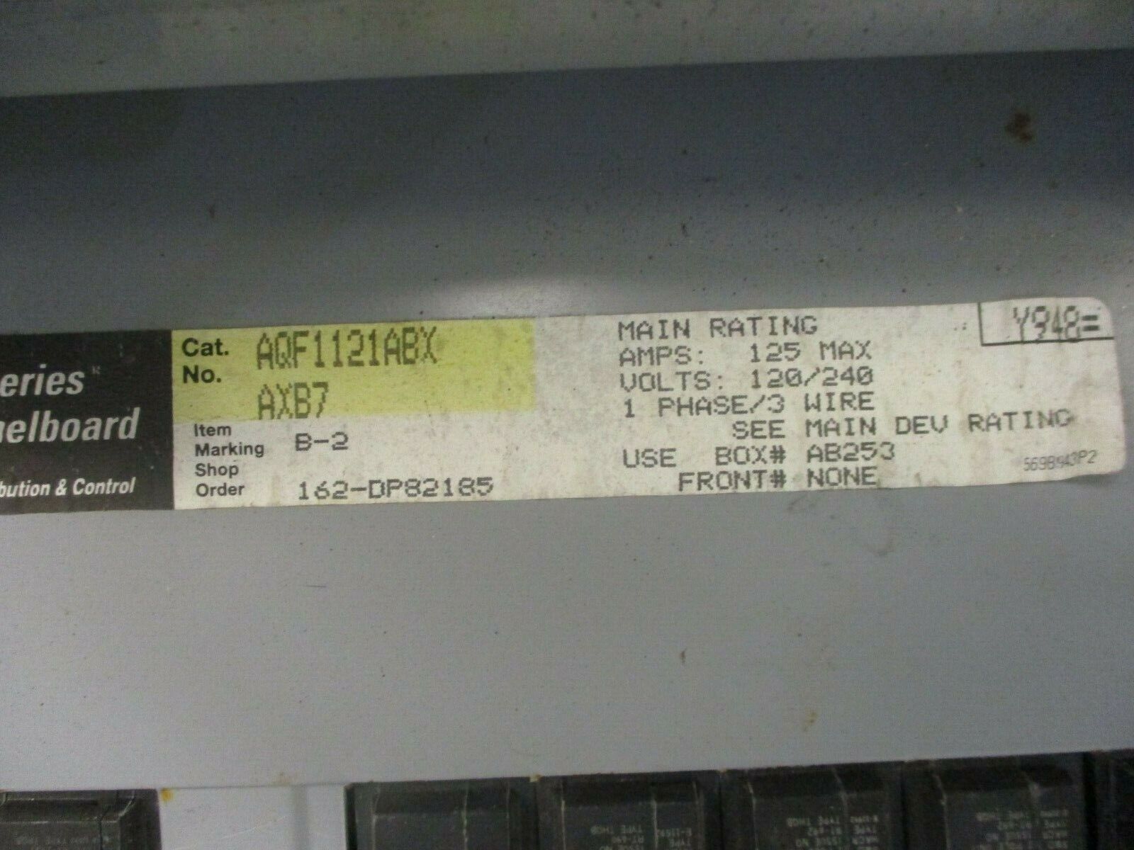 GE A-Series Panelboard AQF1121ABX AXB7 125A Max 120/240V 1Ph 3W 12-Slot Used