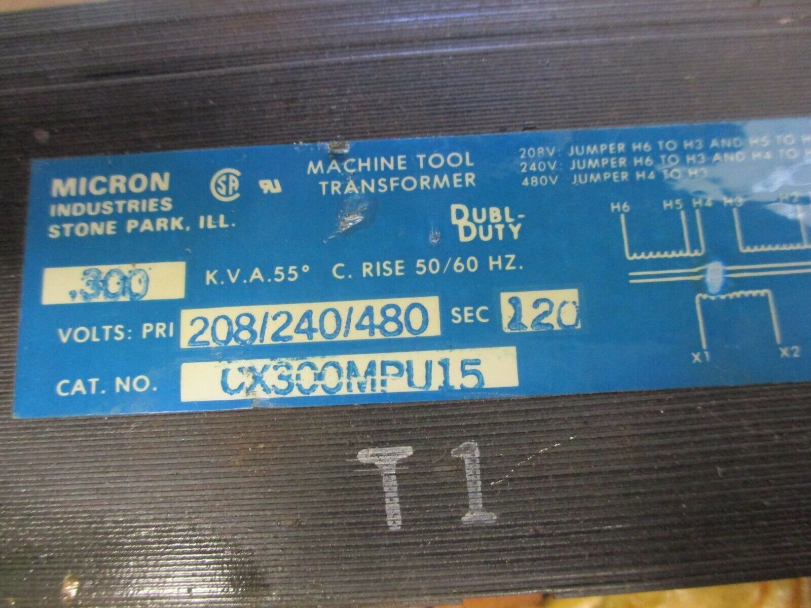 Micron Transformer CX300MPU15 0.300kVA Pri: 208/240/480V Sec: 120V 50/60Hz Used