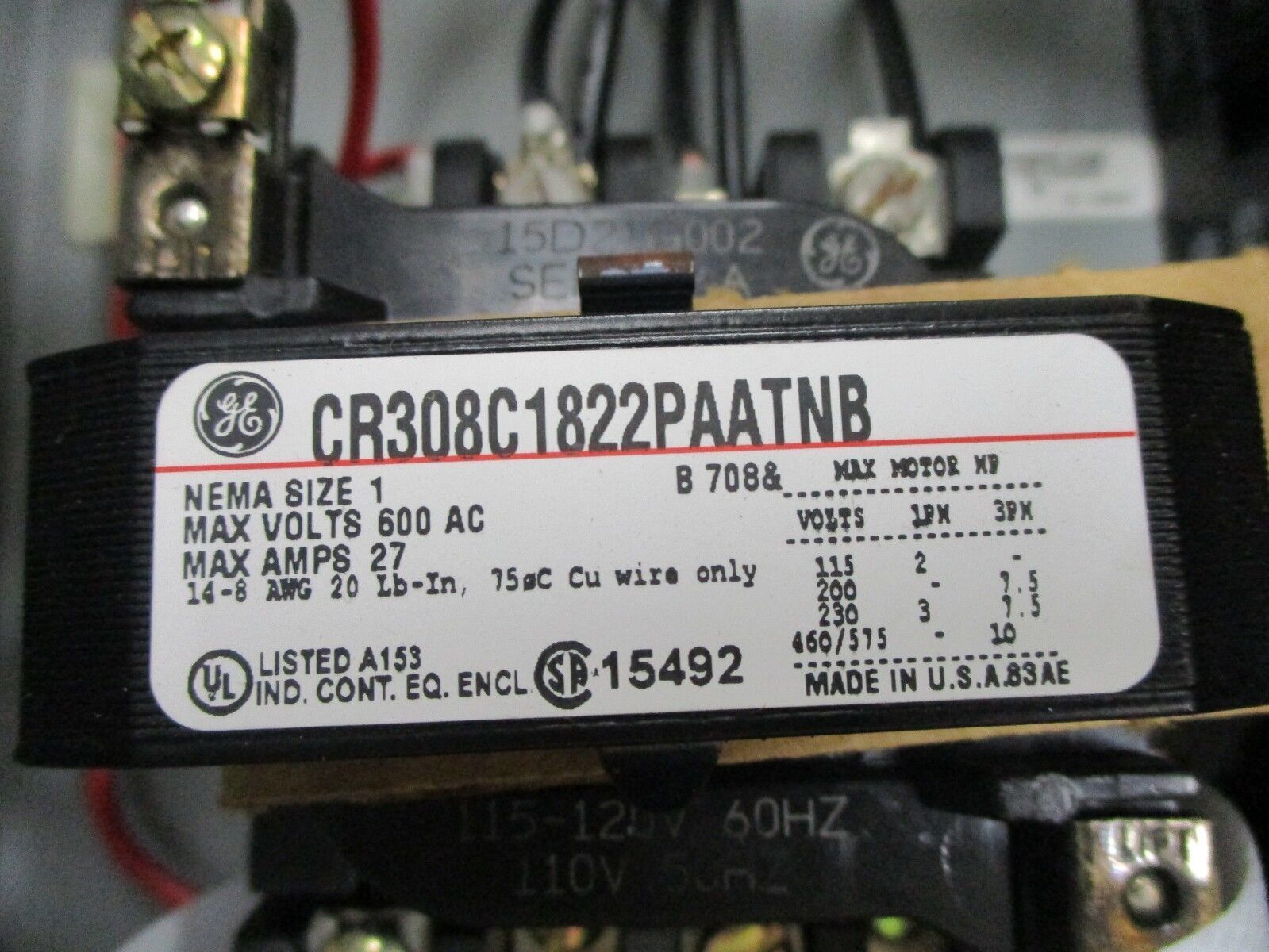 GE Fusible Size 1 Combination CR308C1822PAATNB 120V Coil 27A 600V New Surplus