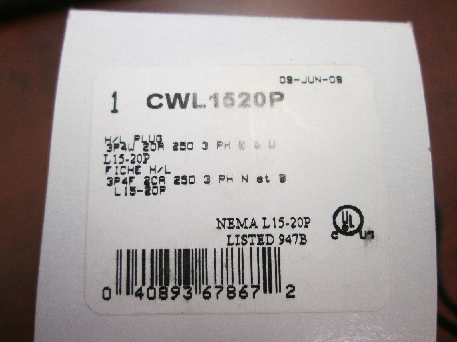 Cooper CWL1520P and CWL1620P 20A 250V and 480V lot of 2 New Surplus