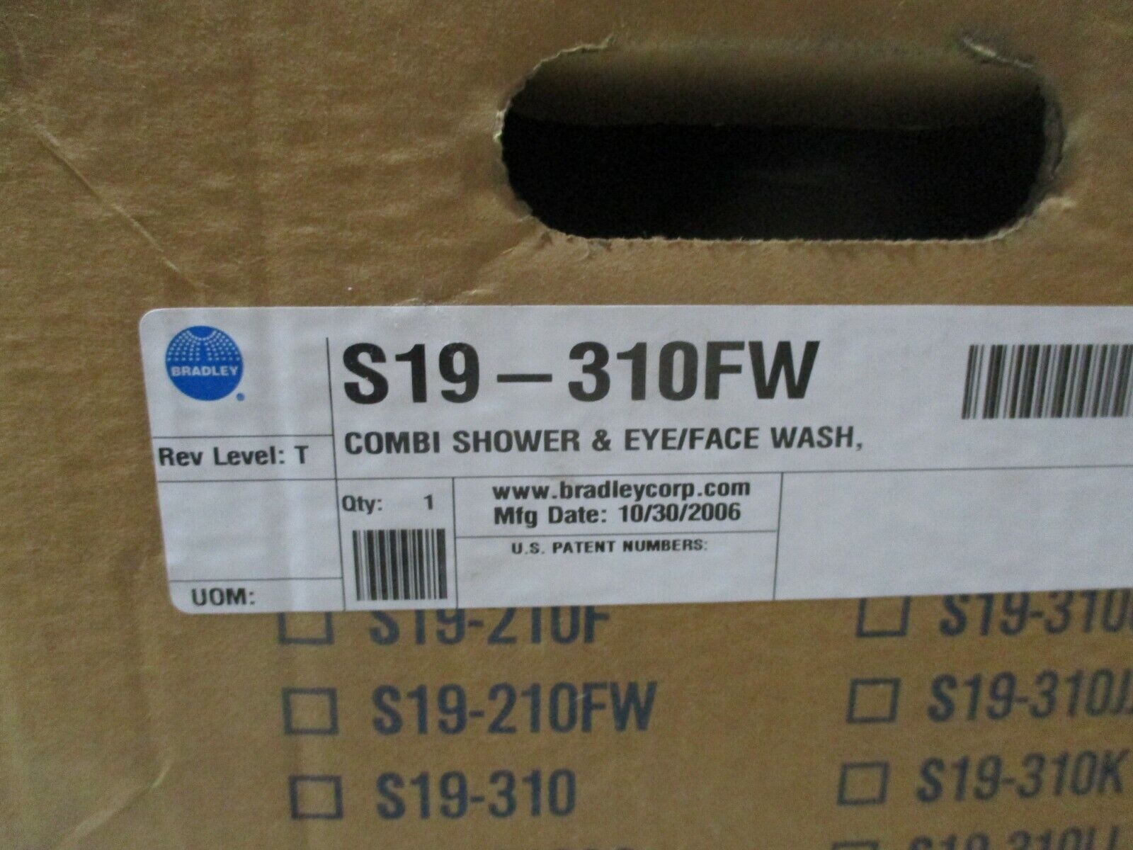 Bradley Combi Shower & Eye/Face Wash S19-310FW Rev. Level: T New Surplus