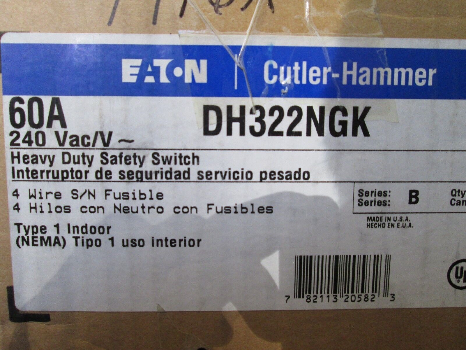 Cutler-Hammer Safety Switch DH322NGK 60A 240V 3P 4W Fusible New Surplus