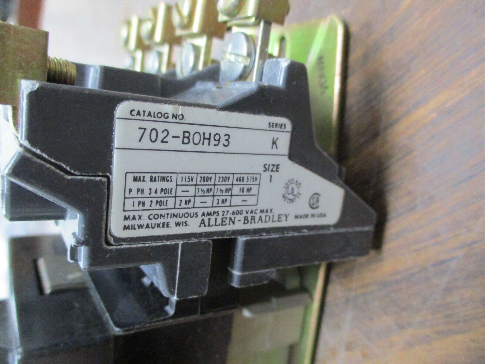 Allen-Bradley Size 1 Contactor 702-B0H93 Ser. K 208V Coil 27A 3P New Surplus