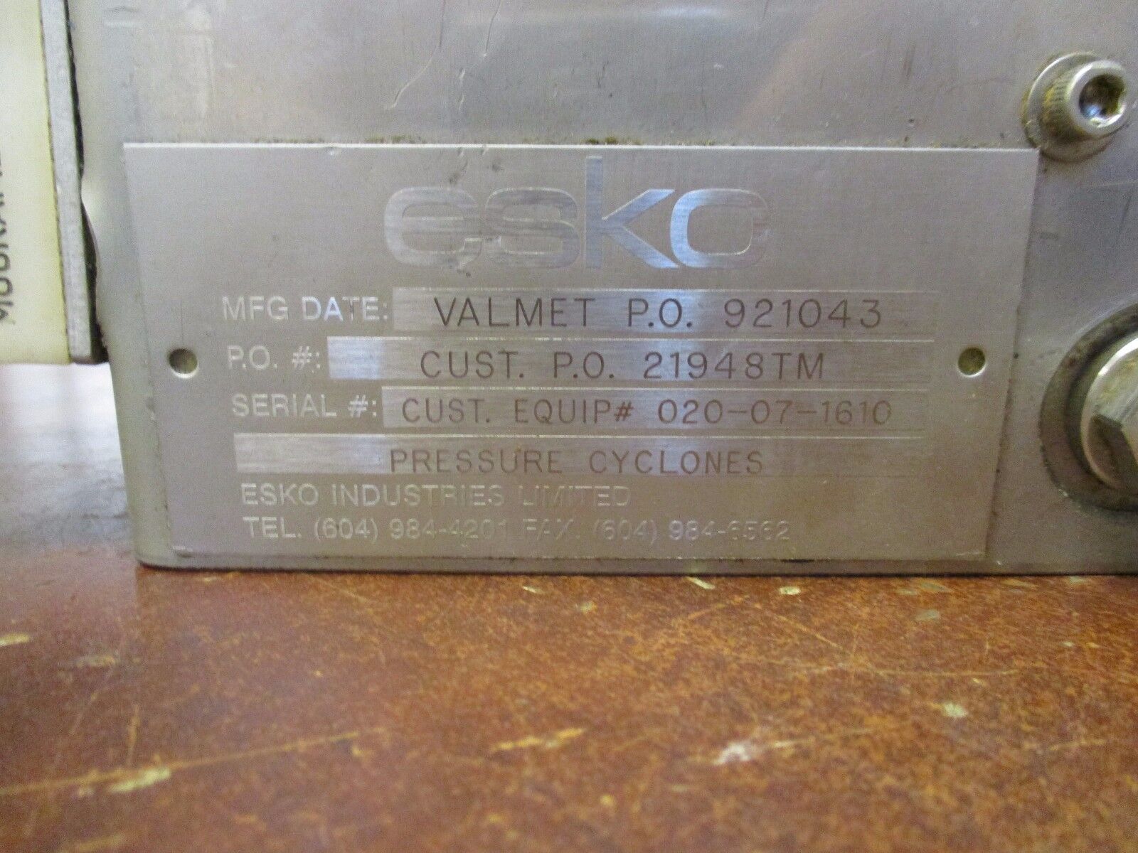 Kytola Flowmeter w/Esko Pressure Cyclone SLM-8/020-07-1610 Range: 1-8 L/min Used