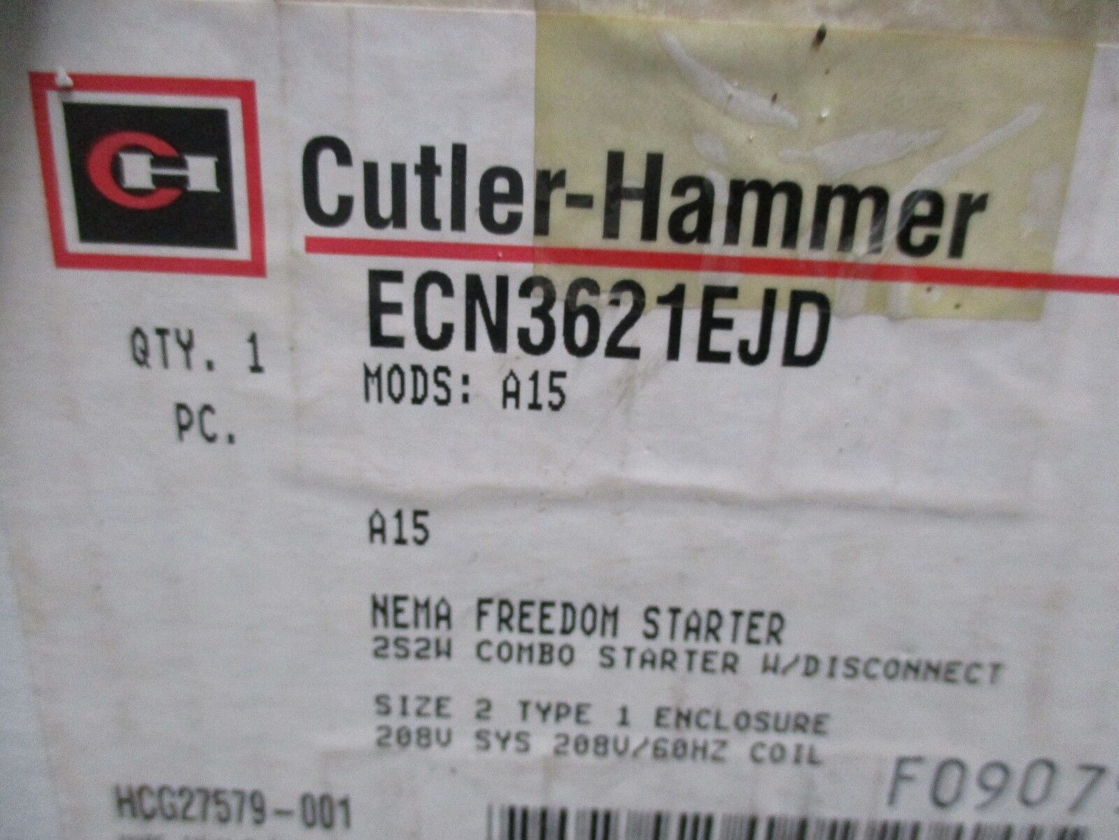 Cutler-Hammer Size 2 Combination ECN3621EJD 208V Coil Type 1 Enclosure New Surpl