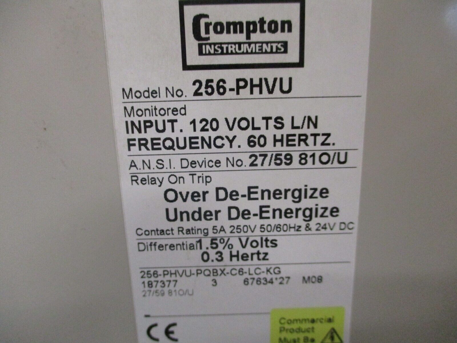 Crompton Protector Relay 256-PHVU-PQBX-66-LC-KG 120V 60Hz *Chipped Mounting Leg*