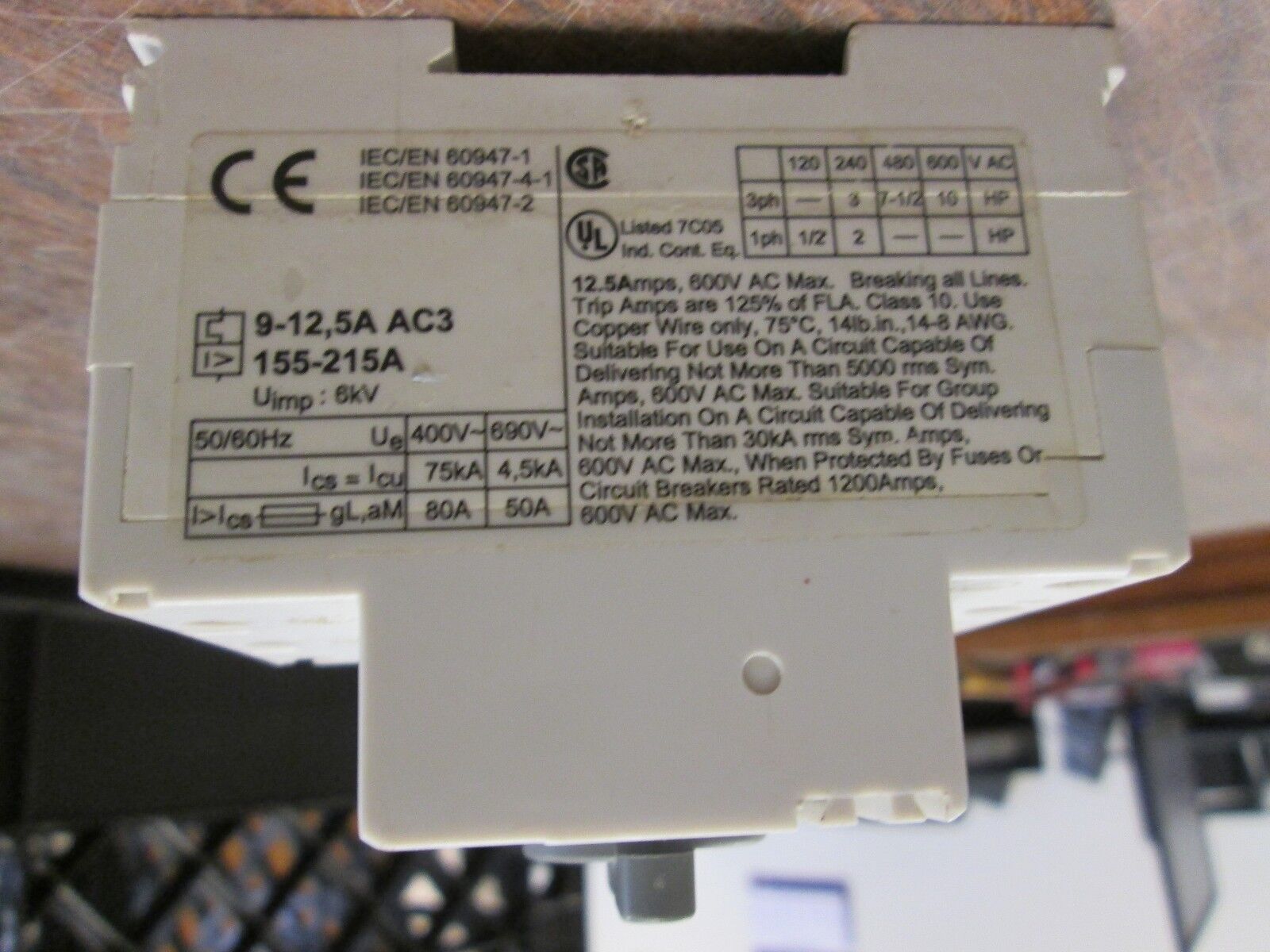 GE Manual Motor Starter SFK1N Range: 9-12.5A Used