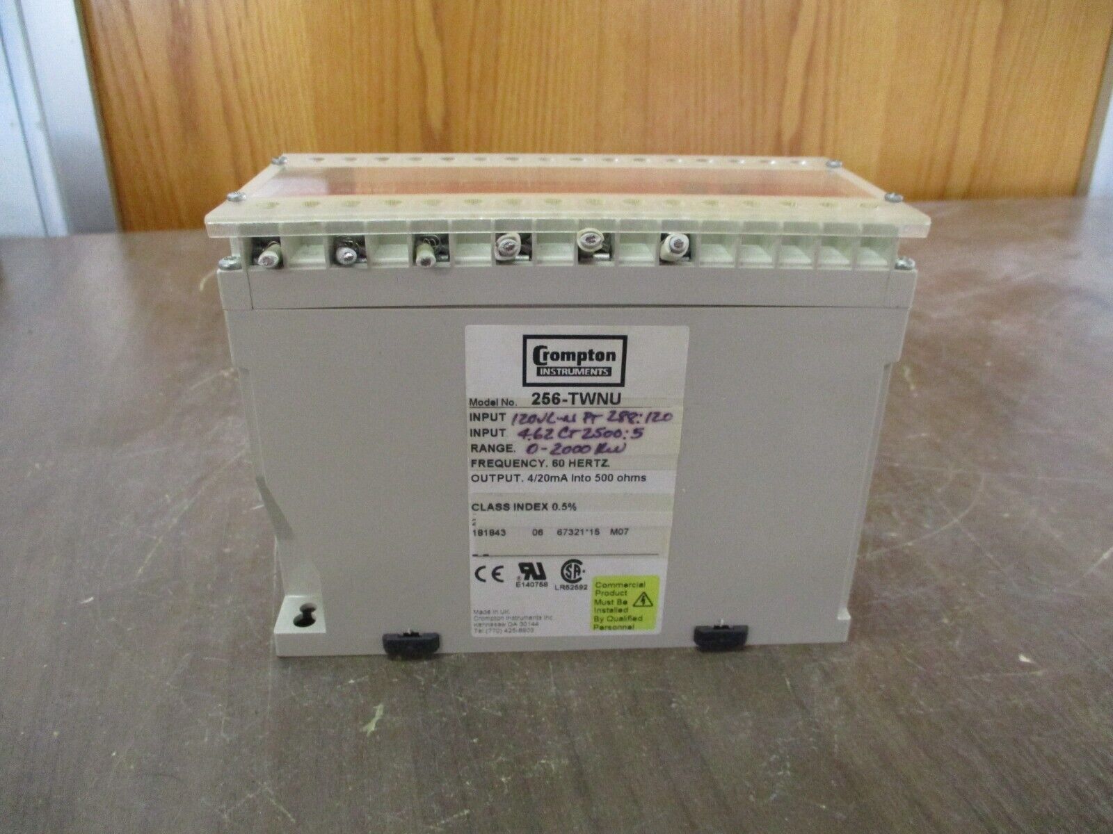Crompton Paladin Transducer 256-TWNU 0-2000kW 60Hz PT: 288:120 CT: 2500:5 Used