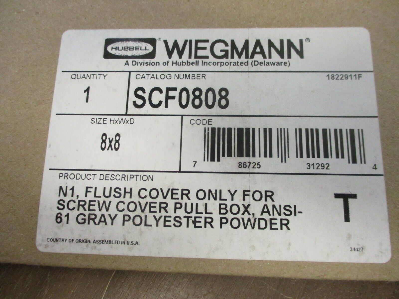 Hubbell Wiegmann Flush Cover SCF0808 Size: 8x8" New Surplus