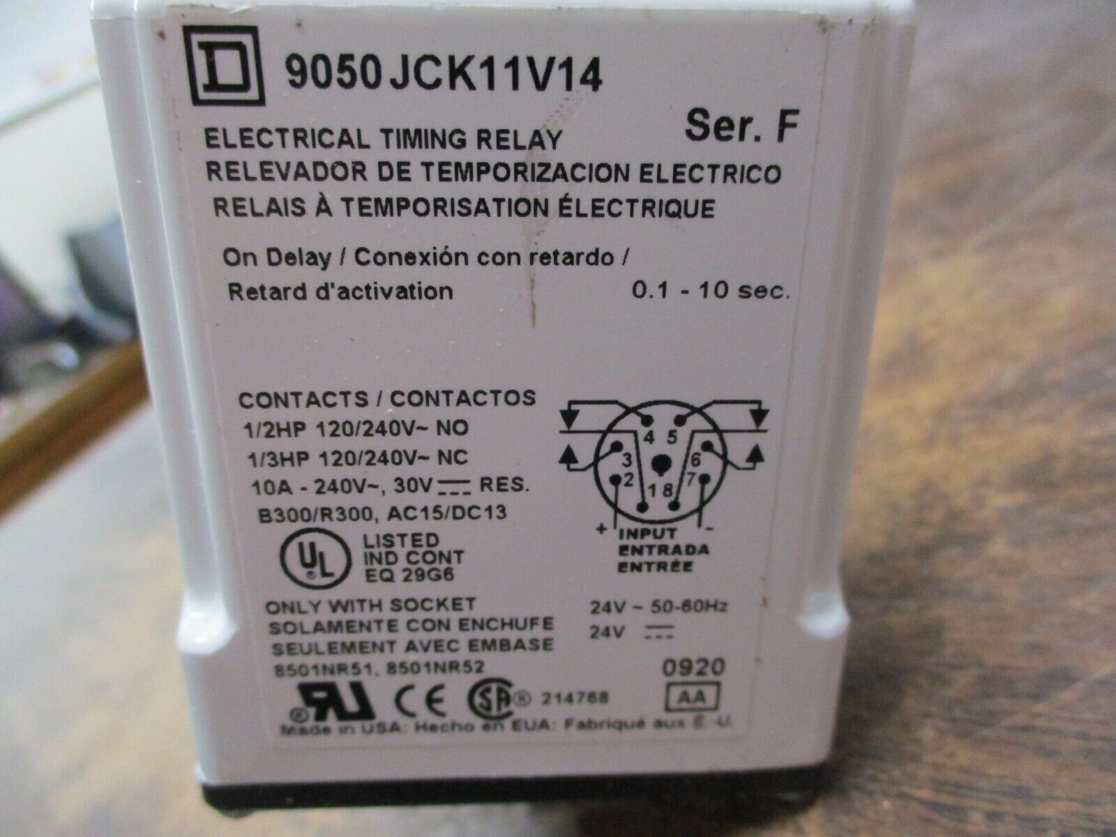 Square D Timing Relay 9050JCK11V14 Range: 0.1-10 sec Used