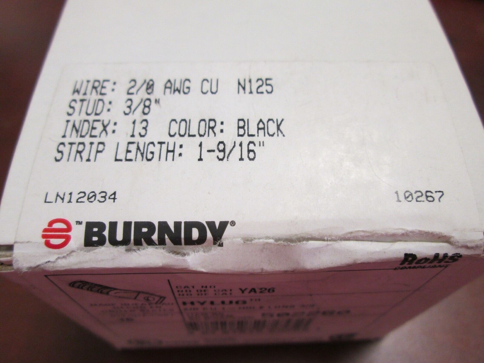 Burndy Crimp Lug YA26 210 AWG Black Die 13 *Box of 10* New Surplus