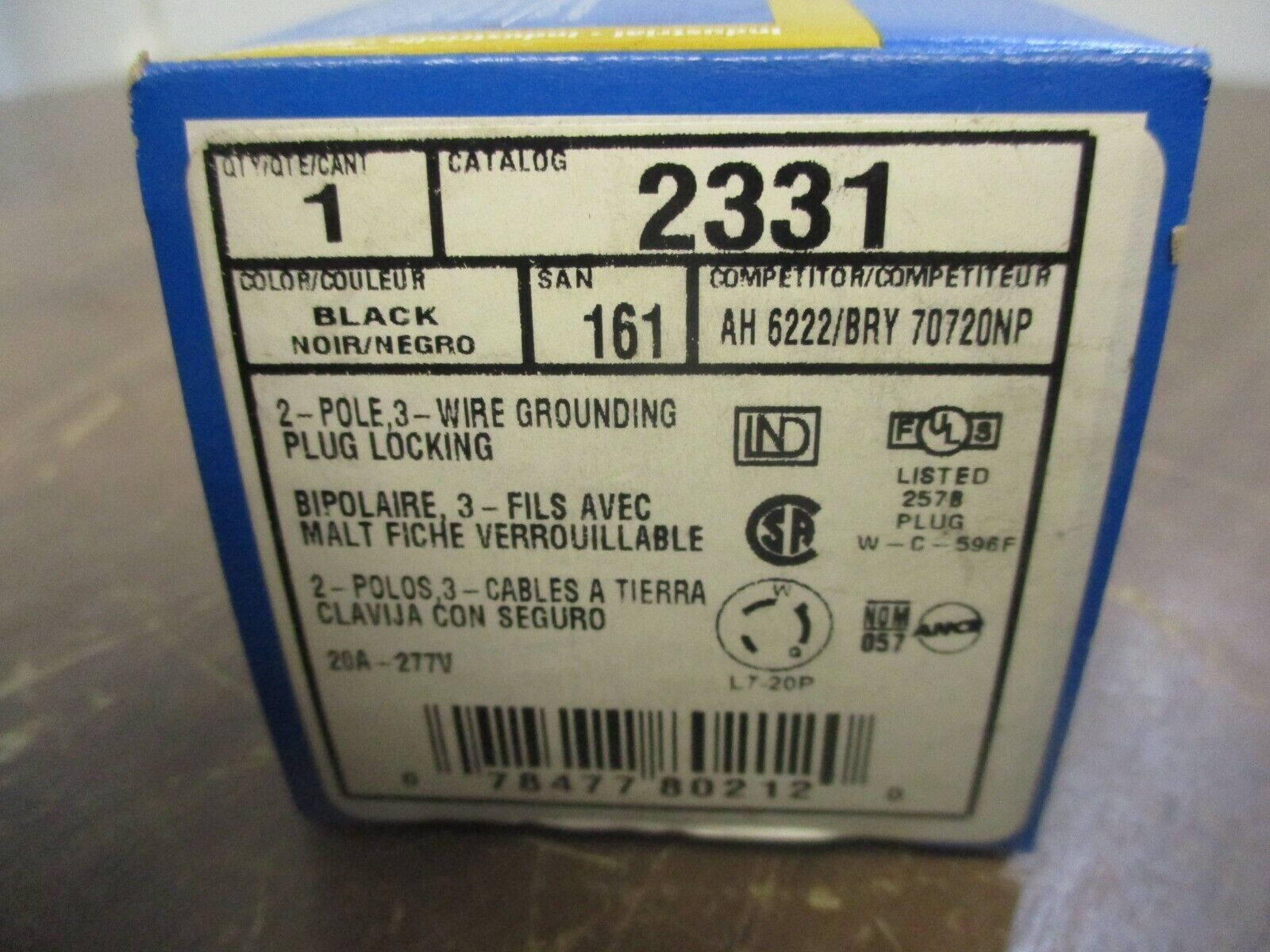 Leviton Locking Plug 2331 20A 277V 2P 3W New Surplus