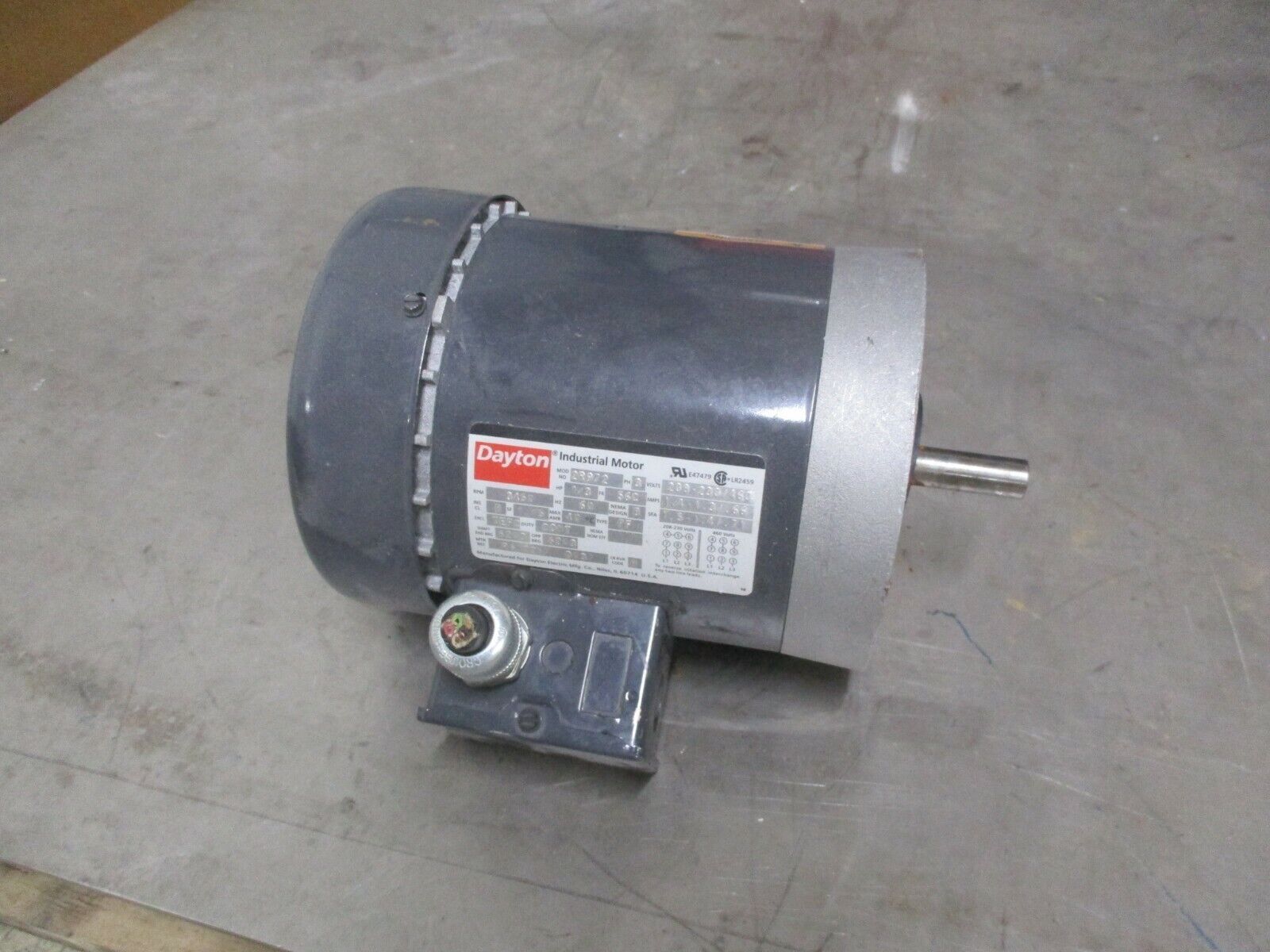 Dayton AC Motor 2R972 1/3HP 3600RPM 208-230/460V 1.4-1.3/0.66A 3Ph 60Hz Used