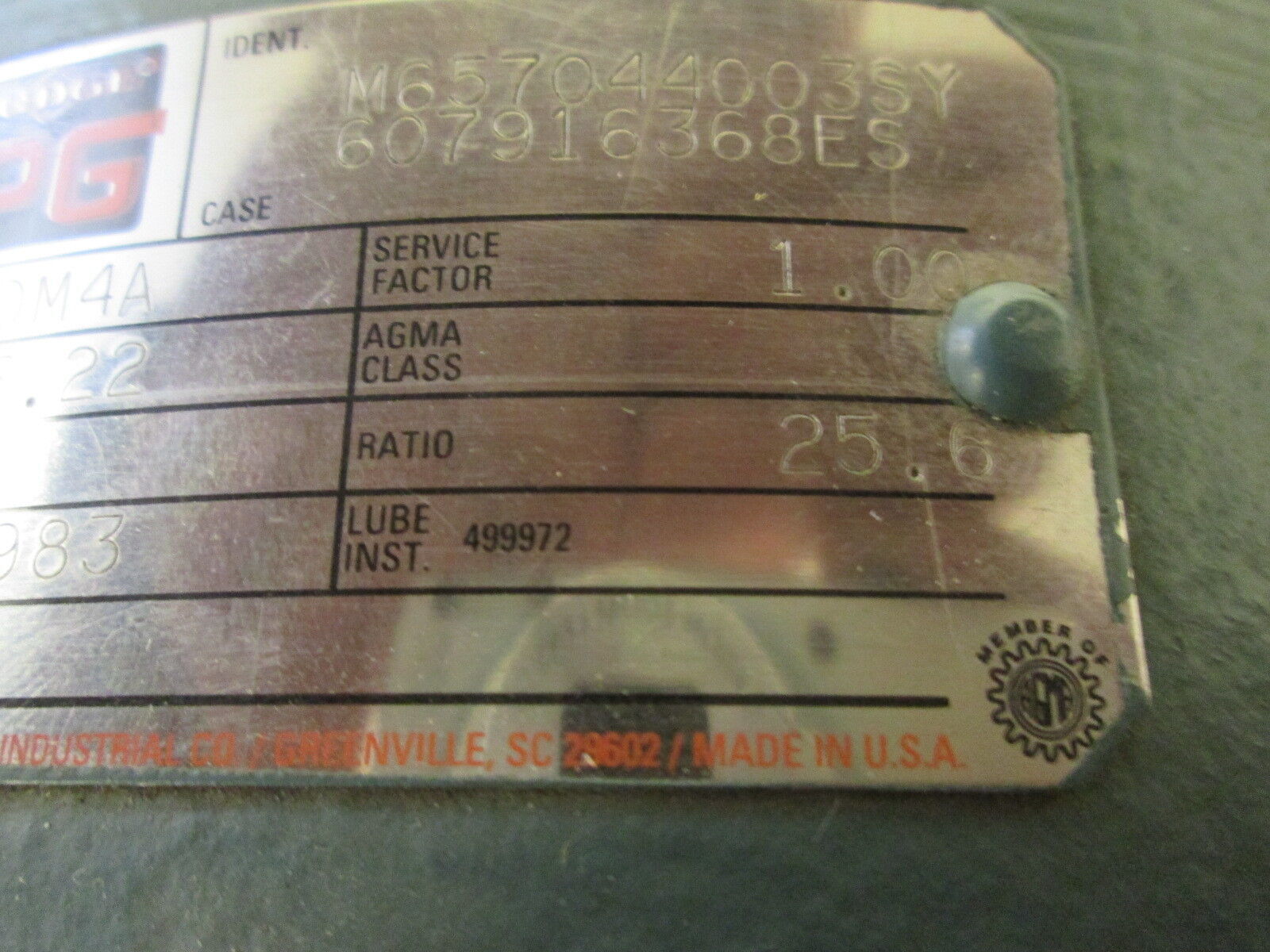 Dodge APG Reducer 56DM4A Ratio 25.6:1 3.22 HP IN 2983 In/LB Torque Used