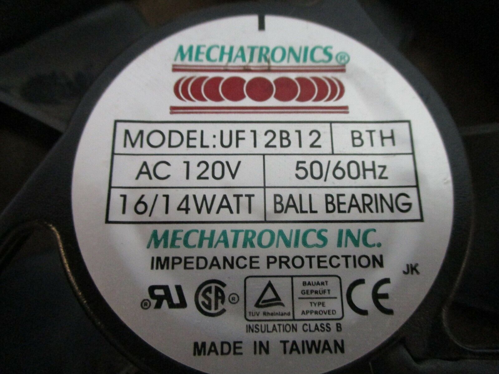 Mechatronics Axial Fan UF12B12 120V 50/60Hz 16/14W Used