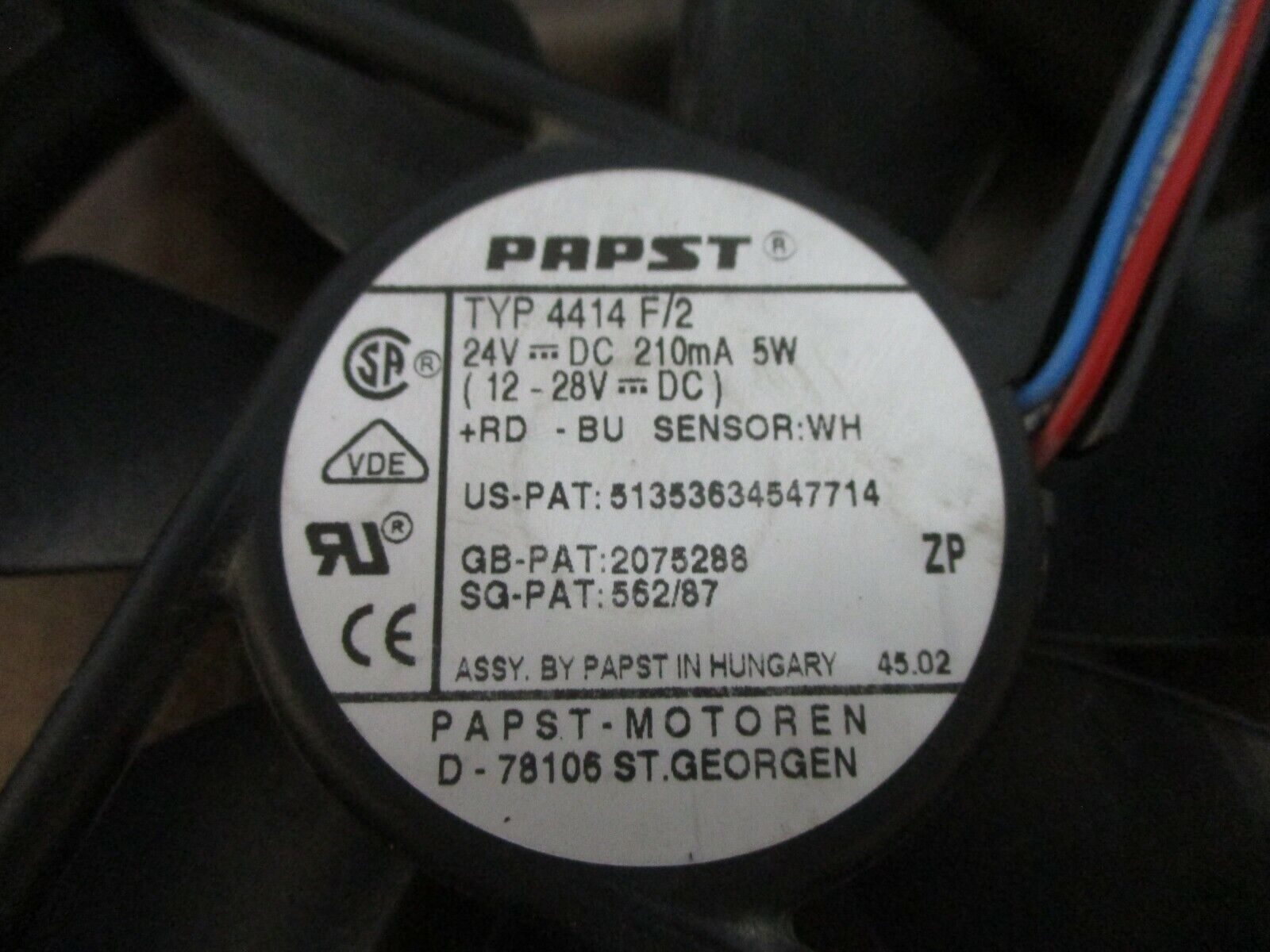Papst Axial Fan 4414 F/2 24VDC 210mA 5W *Missing Two Screws* Used