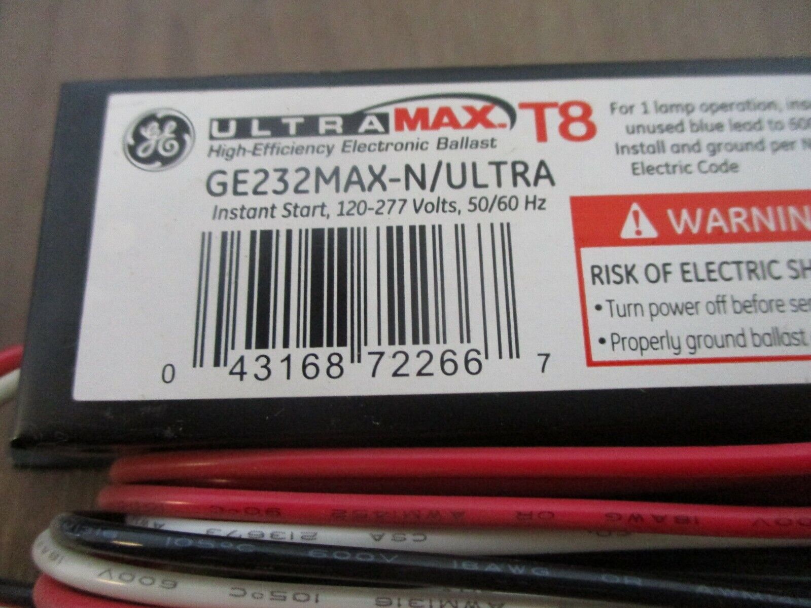 GE UltraMax T8 Electronic Ballast GE232MAX-N/ULTRA 120-277V 50/60Hz *No Box*