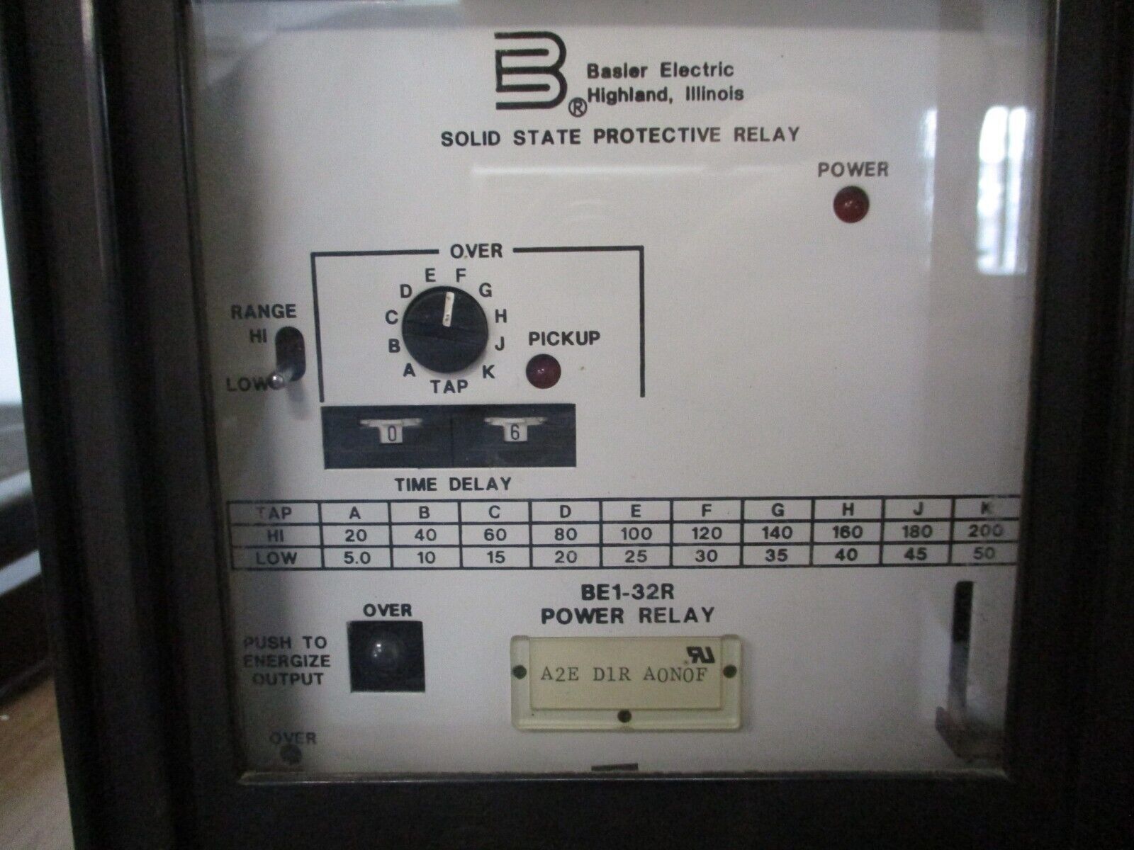 Basler Electric BE1-32R Power Relay A2E D1R A0N0F Used
