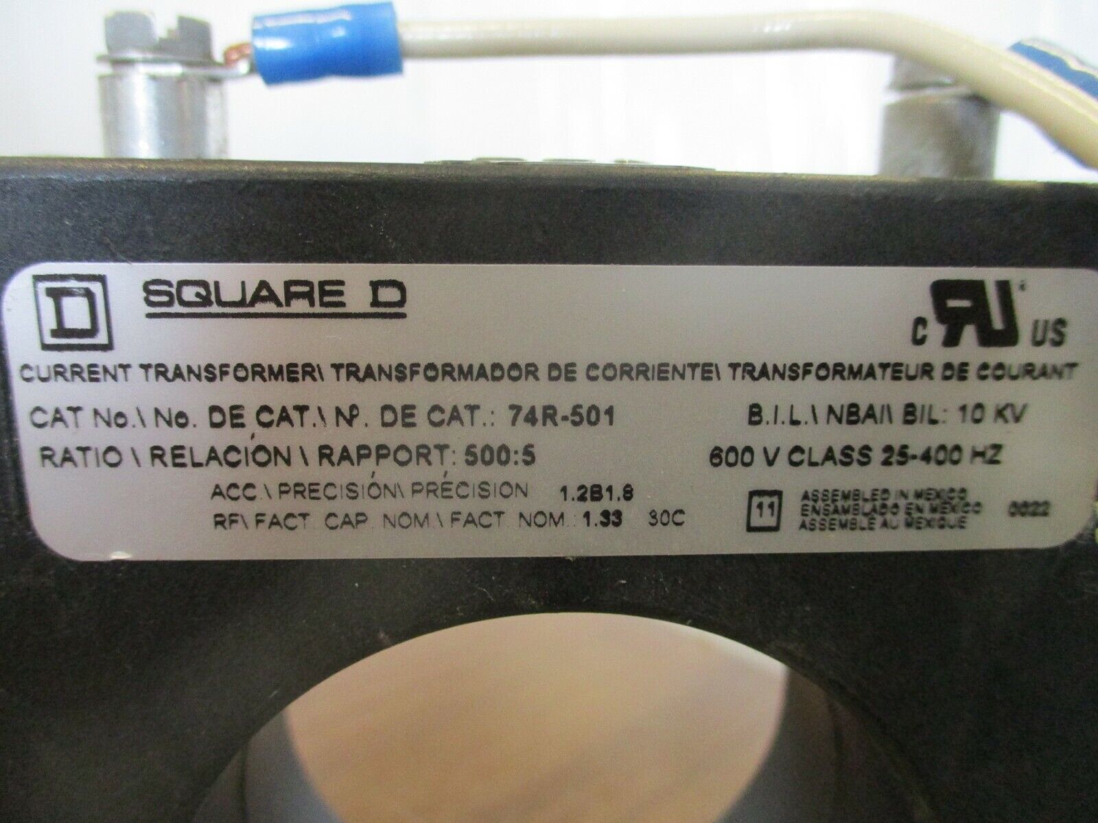 Square D Current Transformer 74R-501 Ratio 500:5A 600V 25-400Hz Used