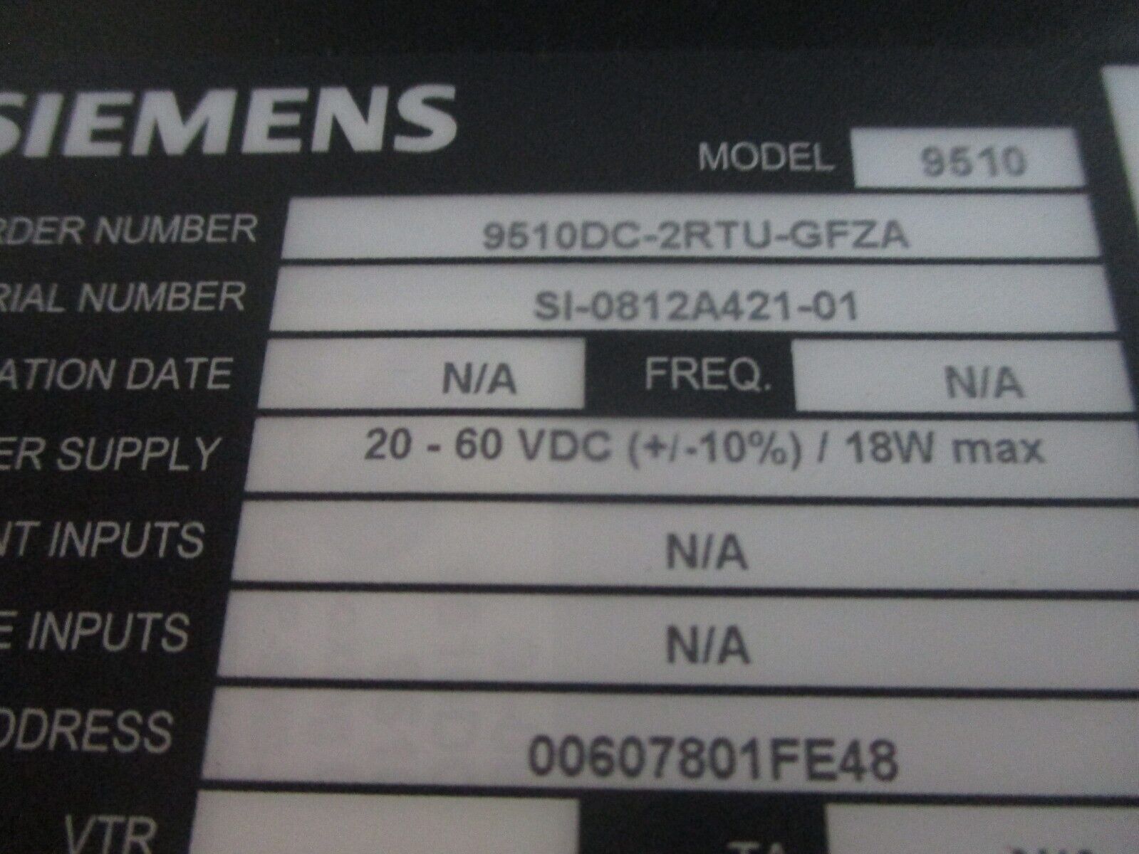 Siemens ION Advanced Data Concentrator 9510DC-2RTU-GFZA Type 12 Enclosure Used