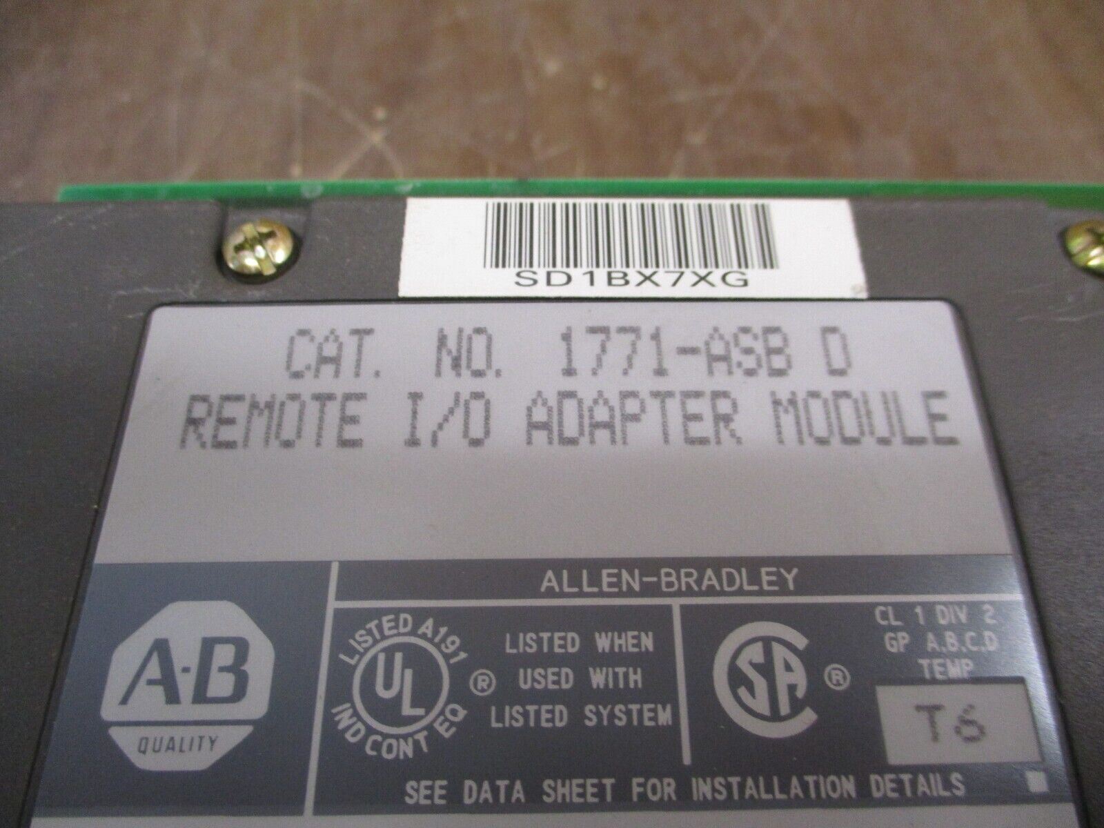 Allen-Bradley Remote I/O Adapter Module 1771-ASB D Ser. D F/W Rev. G Used