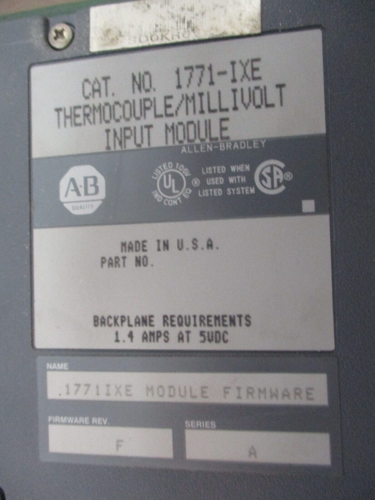 Allen-Bradley Thermocouple / Millivolt Input Module 1771-IXE Ser. A F/W Rev. F
