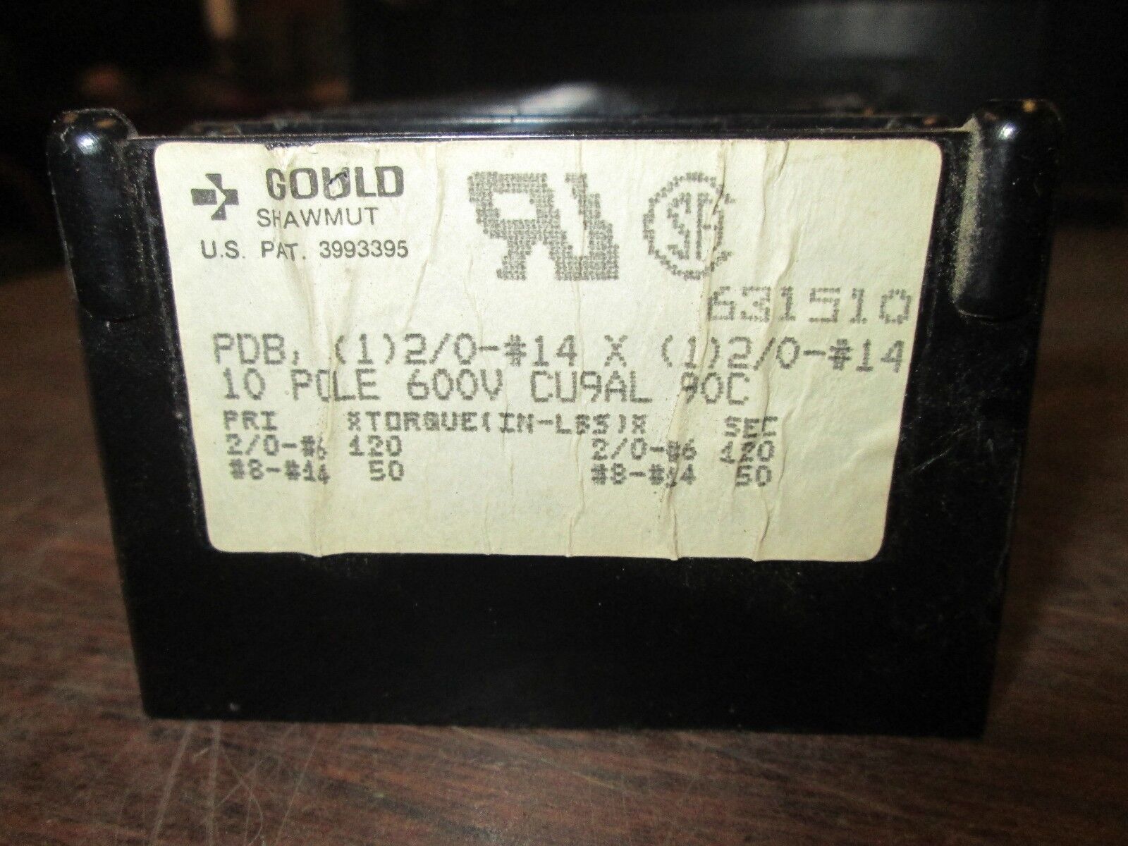 Gould Shawmut Power Distribution Block 631510 10P 600V Used