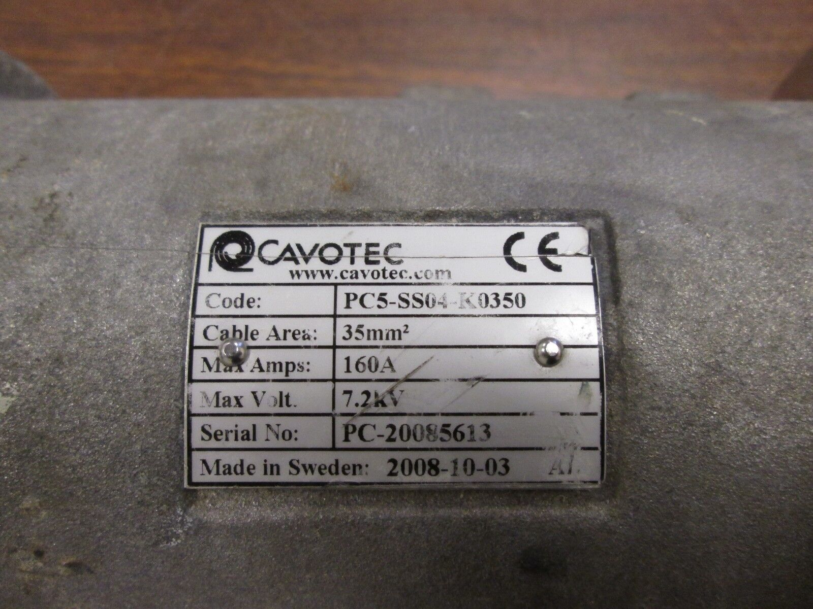Cavotec 3 Pin w/ Ground Receptacle PC5-SS04-K0350 160A 7.2KV Cable Area 3.5mm^2
